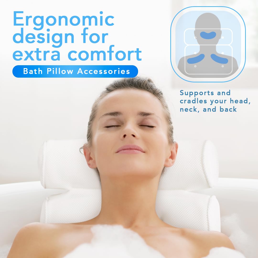 Bath Pillow (Extra Comfort), Bath Pillows For Tub Neck And Back Support, Bathtub Pillows For Head And Neck, Bathtub Pillow, Bath