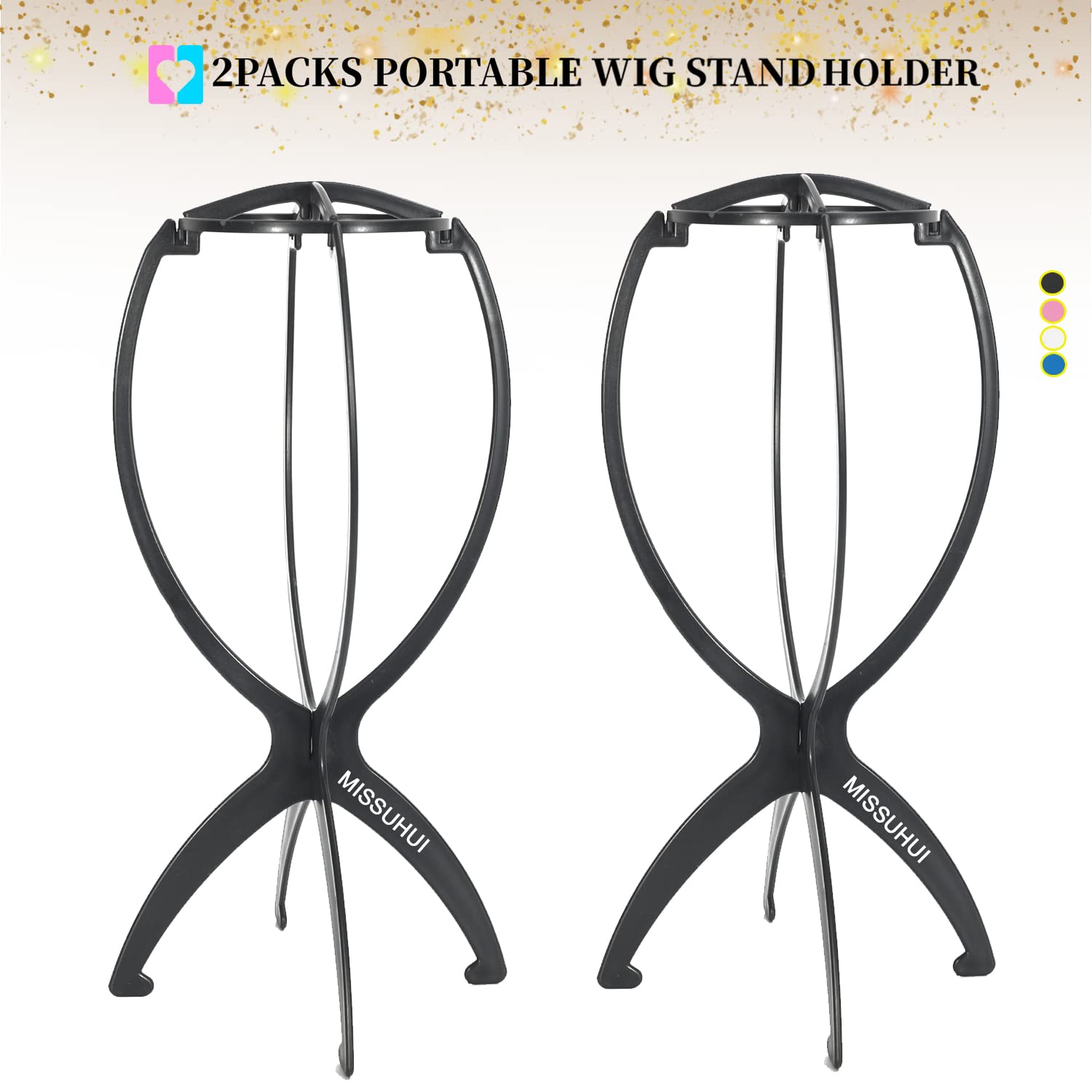 Missuhui Wig Stand Wig Holder, Short Wig Stand Portable Wig Head Stand, Collapsible Wig Holder For Multiple Wigs, Wig Display St