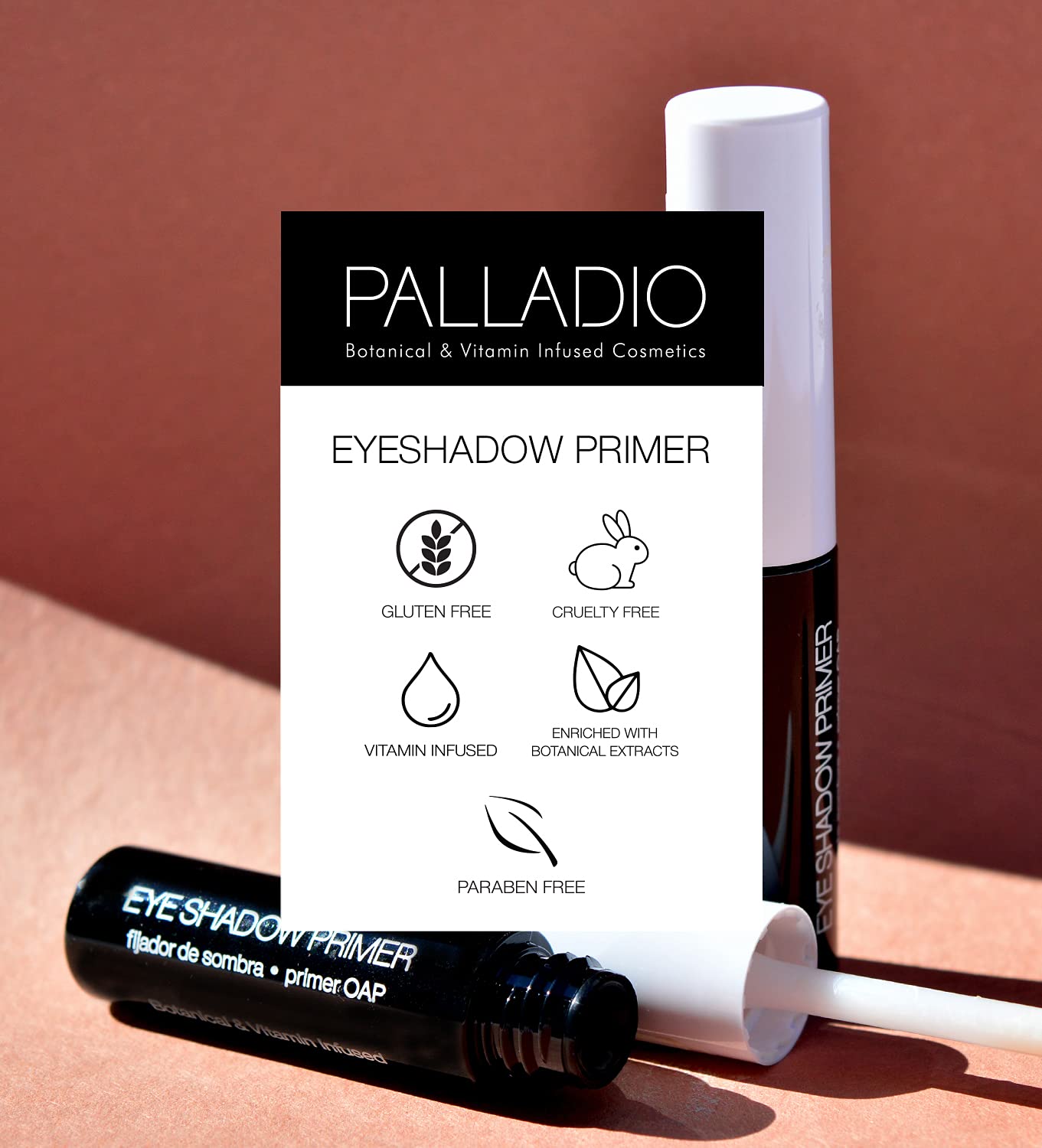 Palladio Eyeshadow Primer, Eliminates Creasing, Ensures Maximum Shadow Vibrancy All Day Long, Enhanced with 5 Different Herbal E