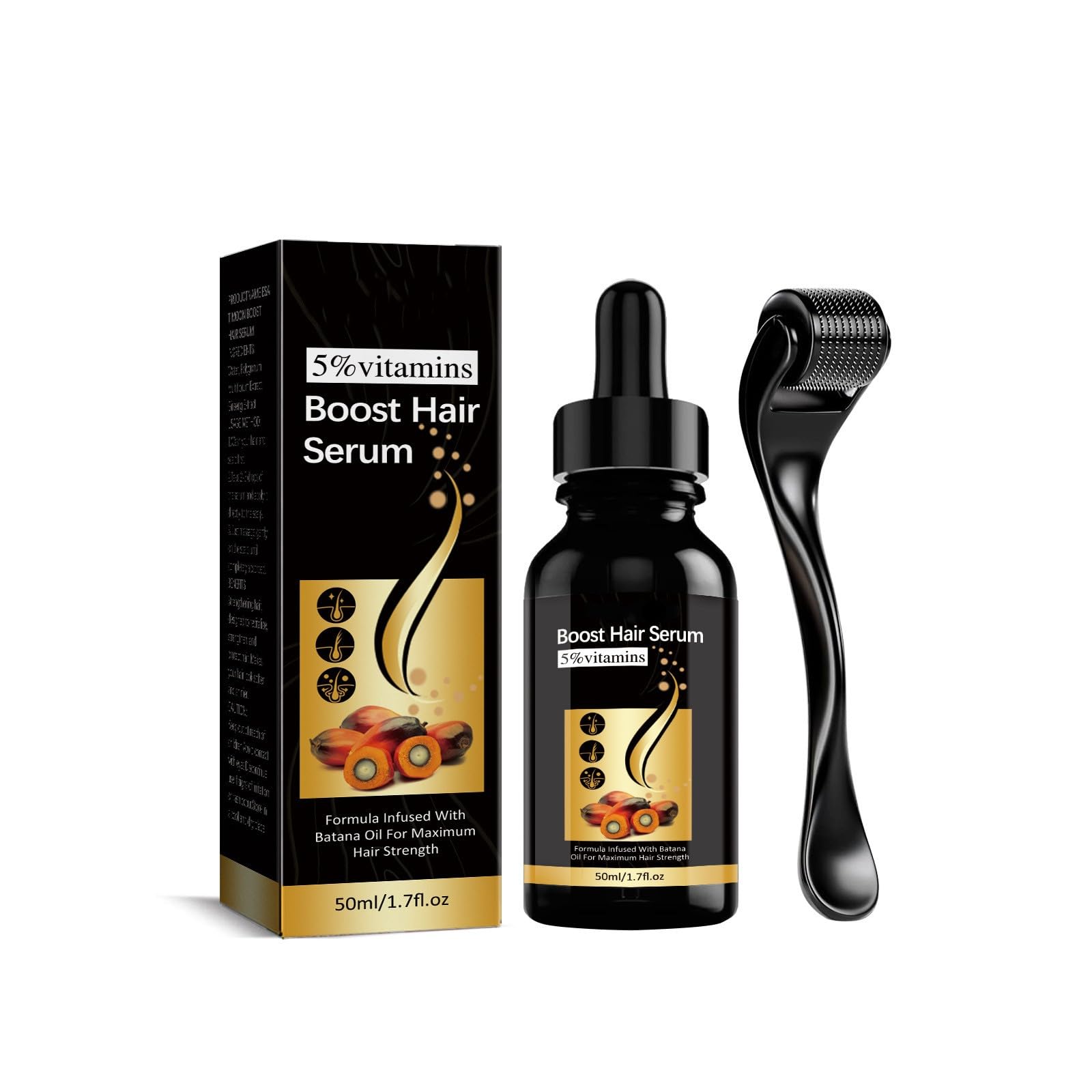 Boost Hair Serum with Derma Roller, 5% Vitamin Complex & Batana Oil, Nourishing Hair & Scalp Treatment, 50ml