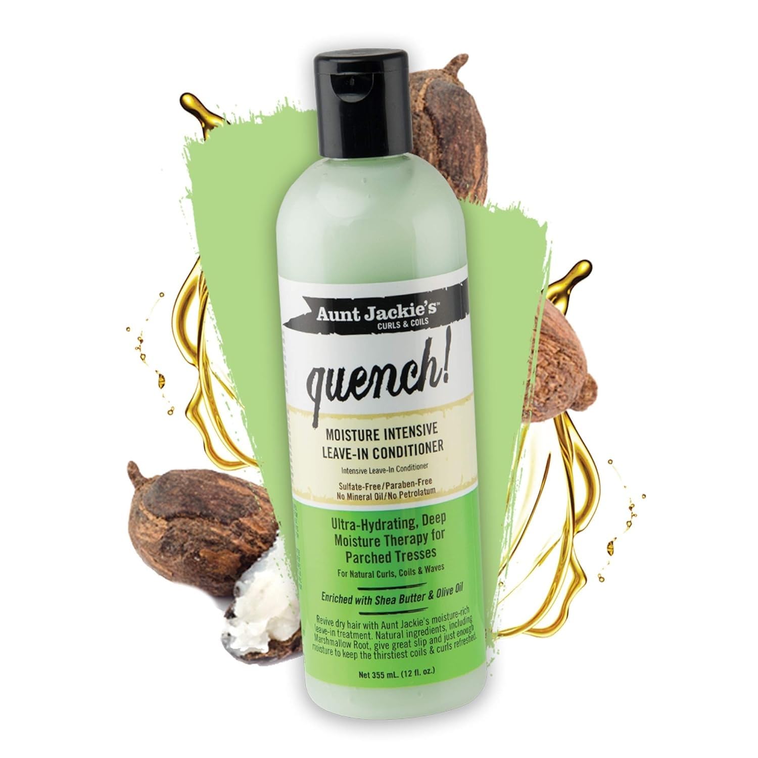 Aunt Jackie's Curls and Coils Quench Moisture Intensive Leave-In Hair Conditioner for Natural Curls, Coils and Waves, Enriched w