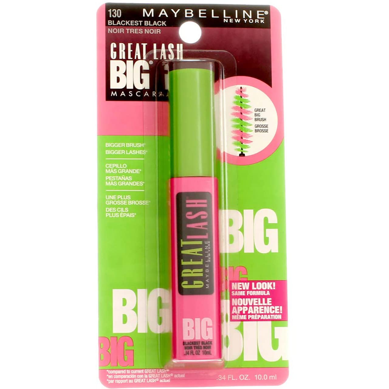 Maybelline Great Lash Big Washable Mascara, Blackest Black [130], 0.34 oz