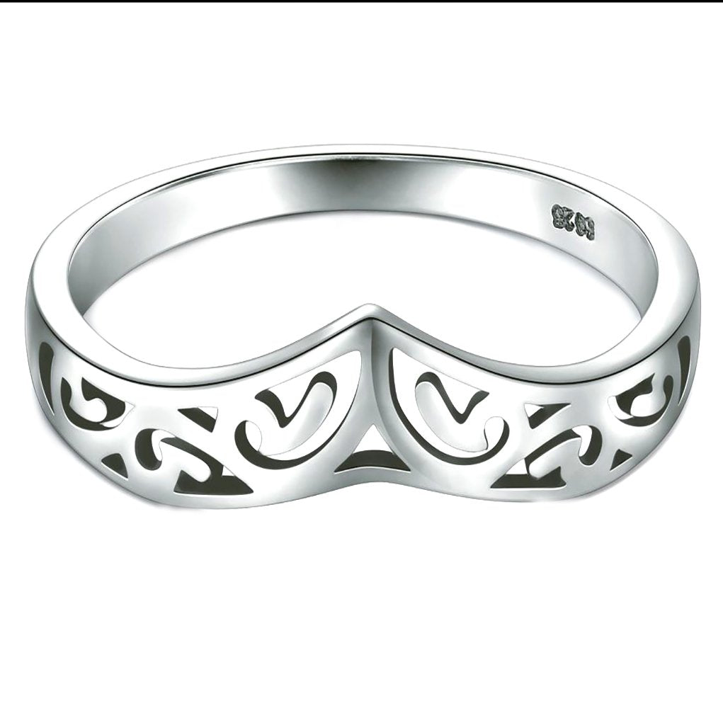 BORUO 925 Sterling Silver Ring Filigree Thumb Chevron High Polish Comfort Fit Band Ring Size 9