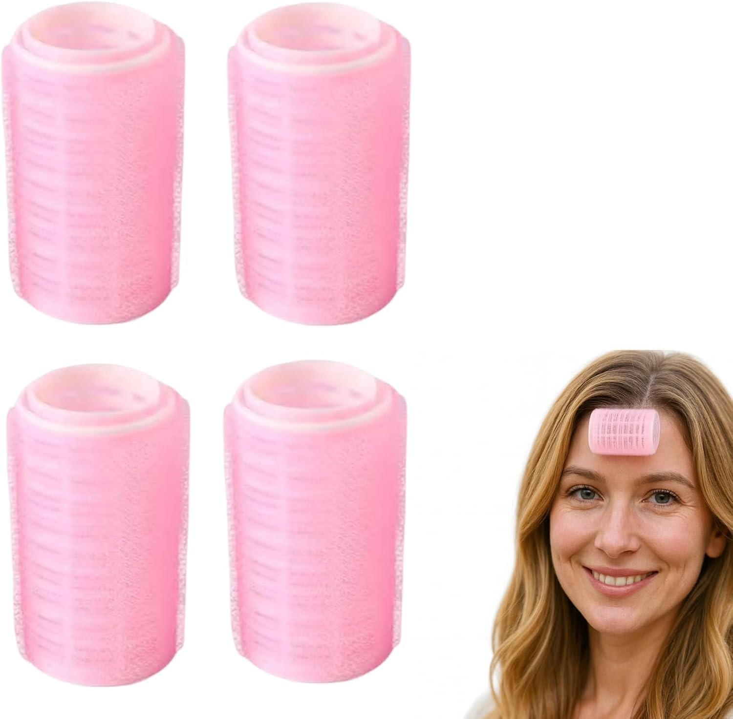 4 Pcs Hair Curler Bangs Roller, 3 inch Double Layer SelfAdhesive Hair Roller for Volume, No Tugging Sensation, 2in1 Curling &