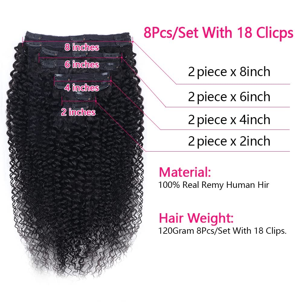Cecycocy 3C 4A Kinky Curly Clip In Hair Extensions Human Hair For Black Women - 8Pcs 18Clips Double Weft Brazilian Remy Human Ha