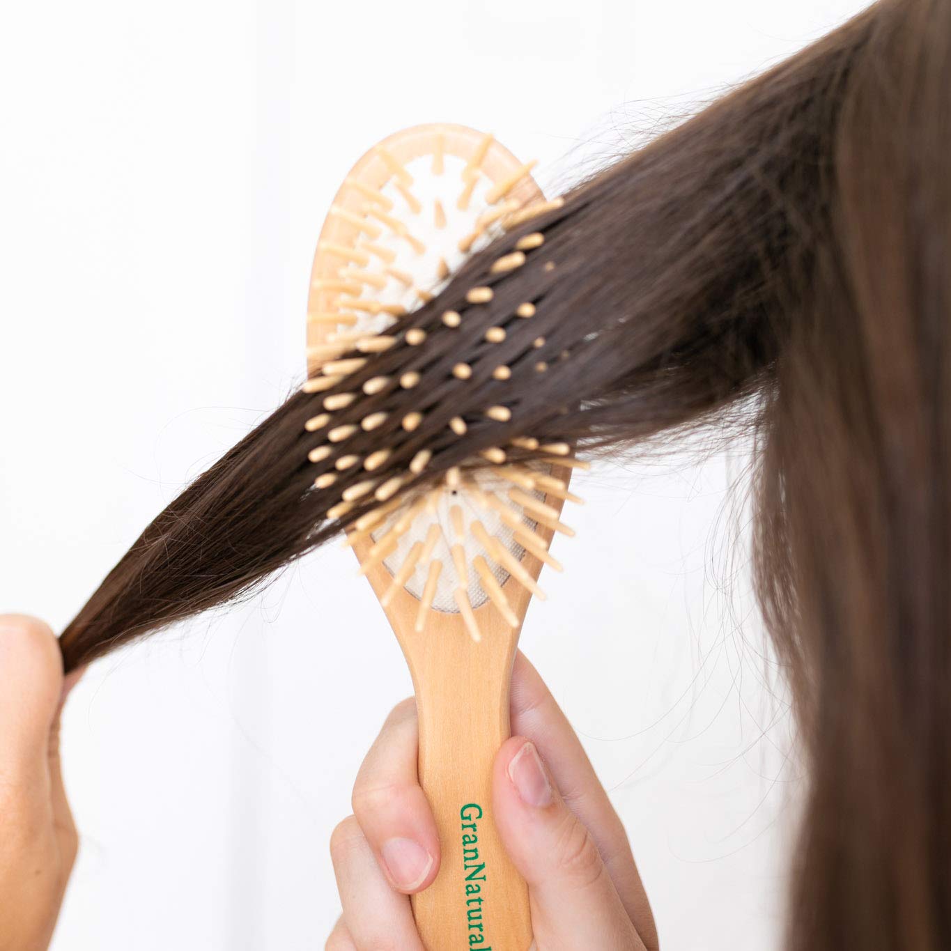 GranNaturals Wooden Brush with Wooden Bristles -Oval Wood Curly Hair Brush for Detangling and Styling for Womens Hair