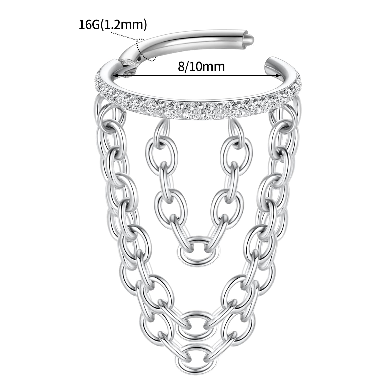FUNLMO Conch Helix Piercing Jewelry Dangle Cartilage Helix Conch Earring with Chain Cartilage Helix Conch Hoop Earring Surgical