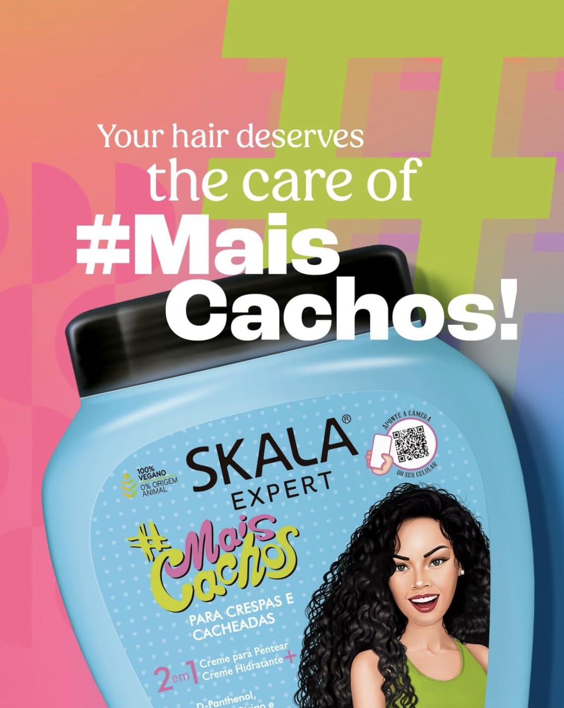 2 Pack SKALA Mais Cachos Hydrates Curls, Eliminates Frizz, For Curly Hair - 2 IN 1 Conditioning Treatment Cream and Cream To Com