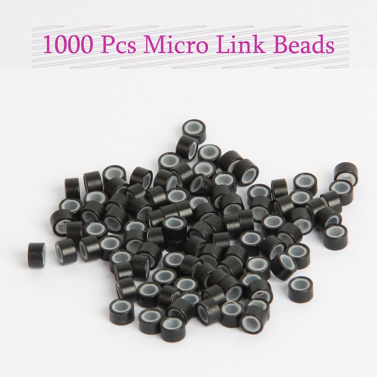 1000Pcs MicroLink Beads for Hair Extensions, Micro Link Rings 5mm Silicone Lined Beads for I Tip Hair Extension Tool (Black)