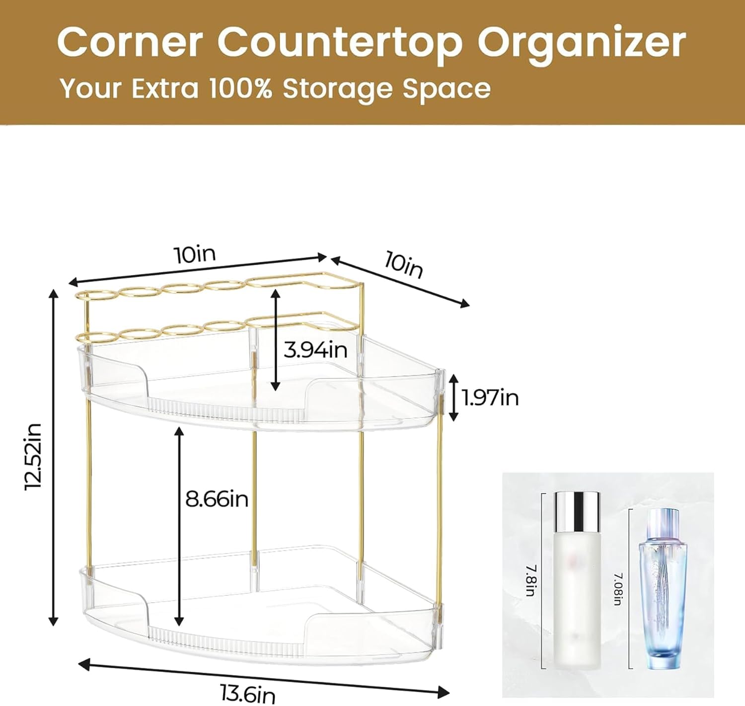 FELIZHOUSE 2-Tier Makeup Organizer for Vanity & Bathroom Countertop - Acrylic Storage Shelf with Perfume Tray & Makeup Brush Hol