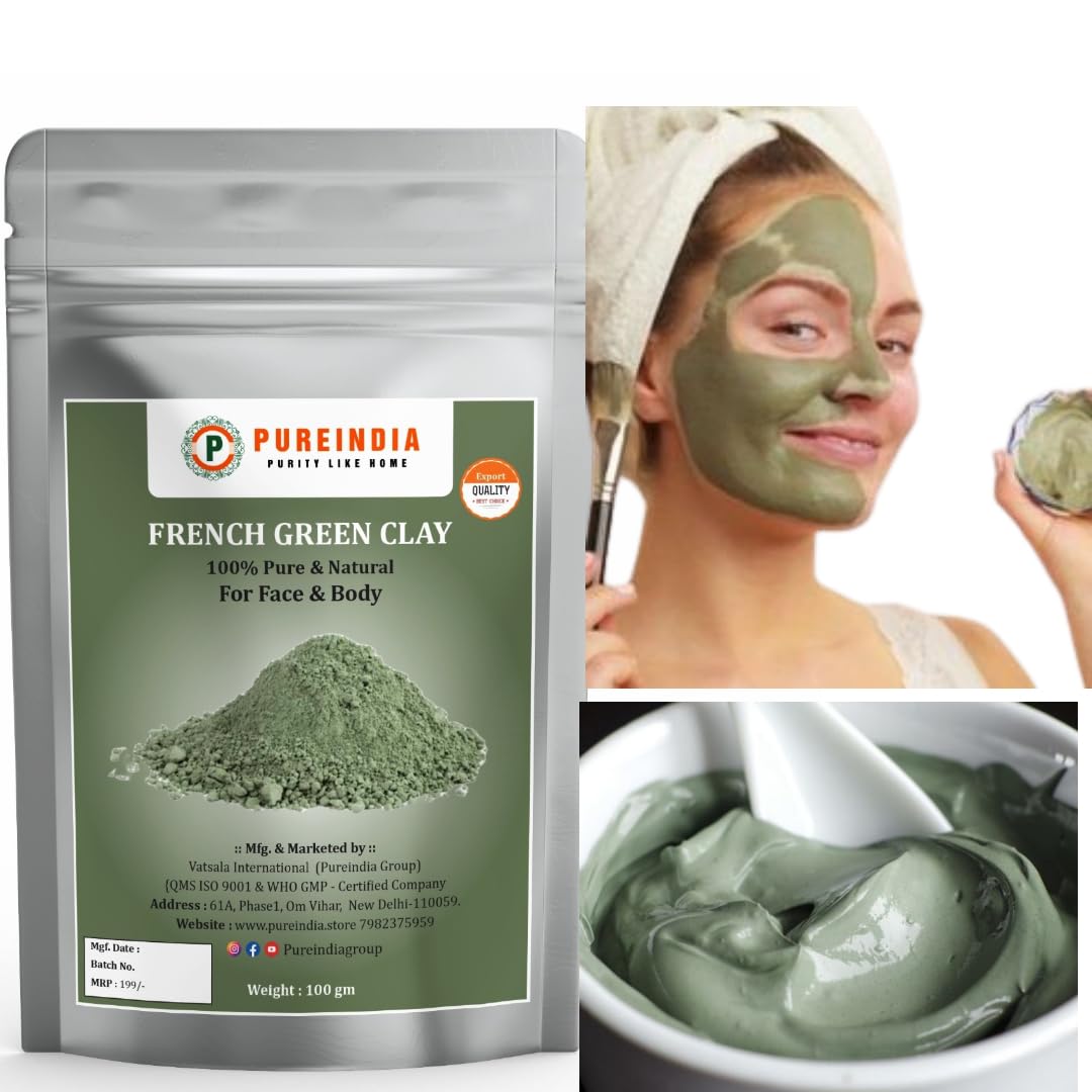 French Green Clay Powder 100Gm, Face Masks, Face Scrubs, Body Cleansers| Natural Mask Powder For All Skin Types |Pack Of1, Skin