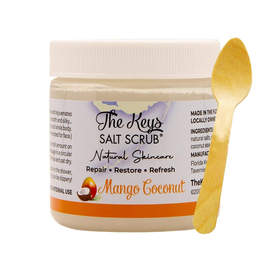 The Keys Sea Salt Scrub - Exfoliating Body Scrub with Wooden Spoon- Foot Scrub and Hand Scrub for men, women- Made with Pure Flo