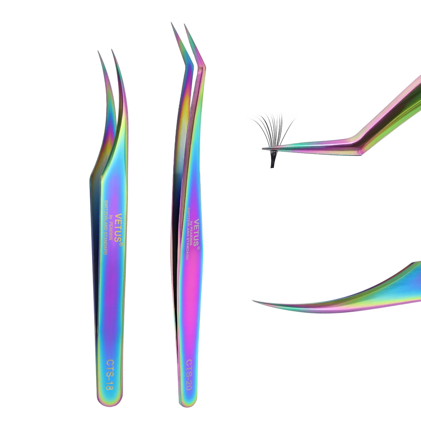 EMEDA 2pcs Eyelash Tweezers, Straight and Curved Volume Tweezers Eyelash Extensions, Fiber Tip Tweezers for Lash Extensions, Sta