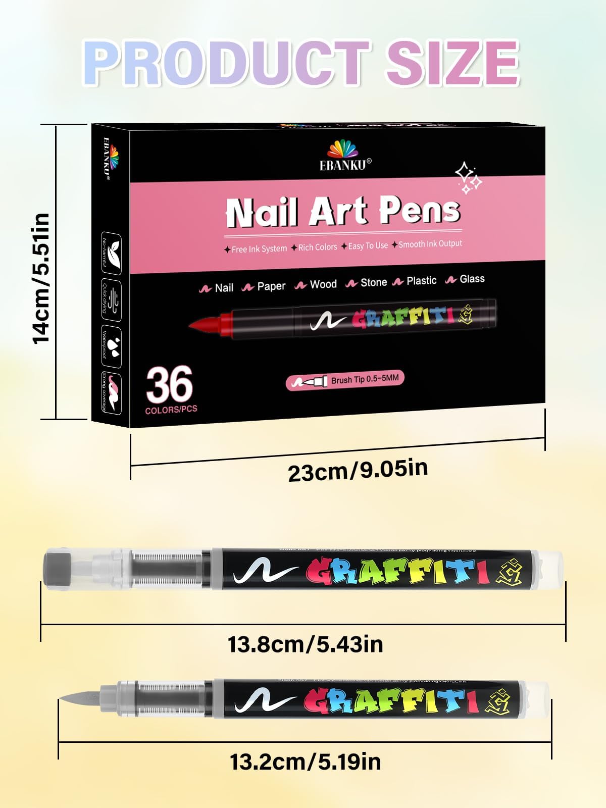 EBANKU 36 Colors Nail Art Pens Set, Quick Drying Nail Polish Pens 3D Soft-Tip Acrylic Paint Nail Pens for Nail Art, Nail Point D