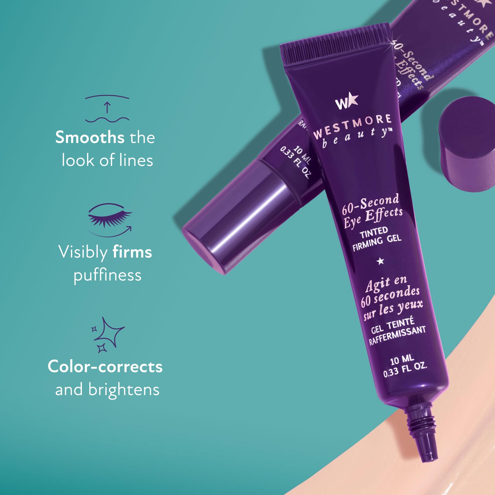 Westmore Beauty 60 Second Eye Effects Tinted Firming Gel - Instant Tightening Serum, Under-Eye Cream For Puffiness And Bags - Li