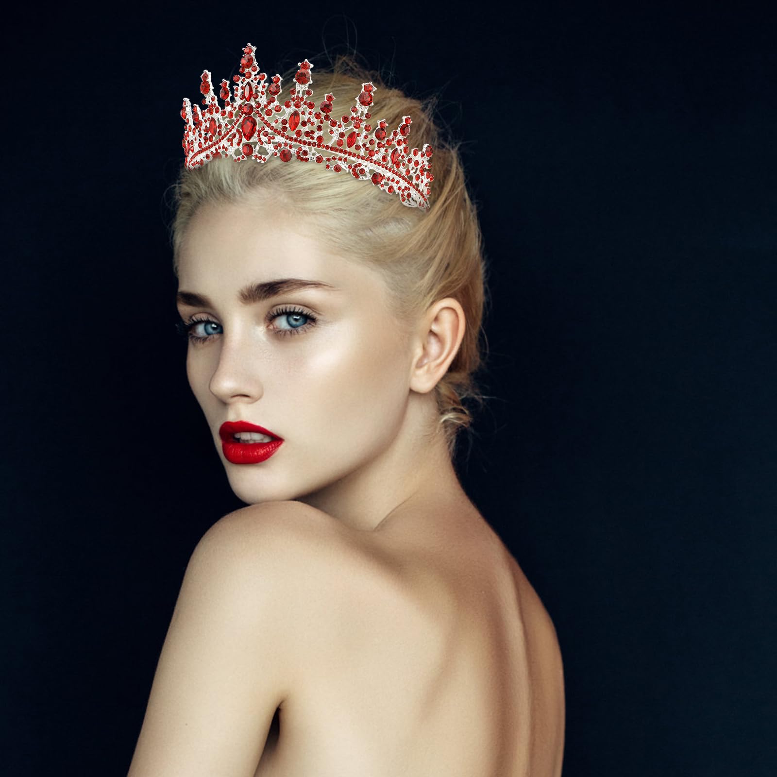 Tihebax Birthday Queen Sash & Rhinestone Tiara Red Sliver Crown Birthday Sash And Tiara For Women Girls Princess Tiara Crown Bir