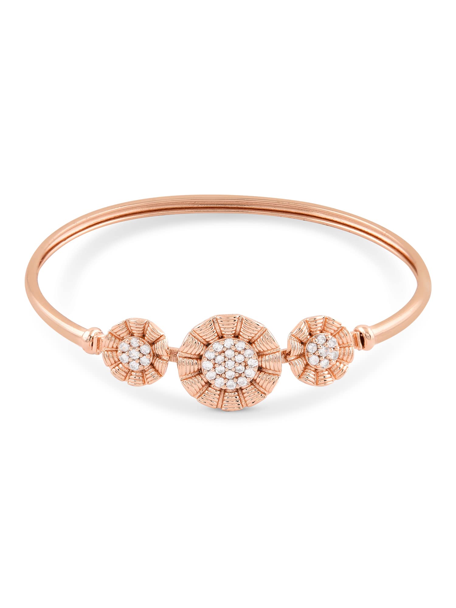 ZAVERI PEARLS Rose Gold Contemporary Cubic Zirconia Flowers Bangle Style Brass Kada For WomenZPFK10384