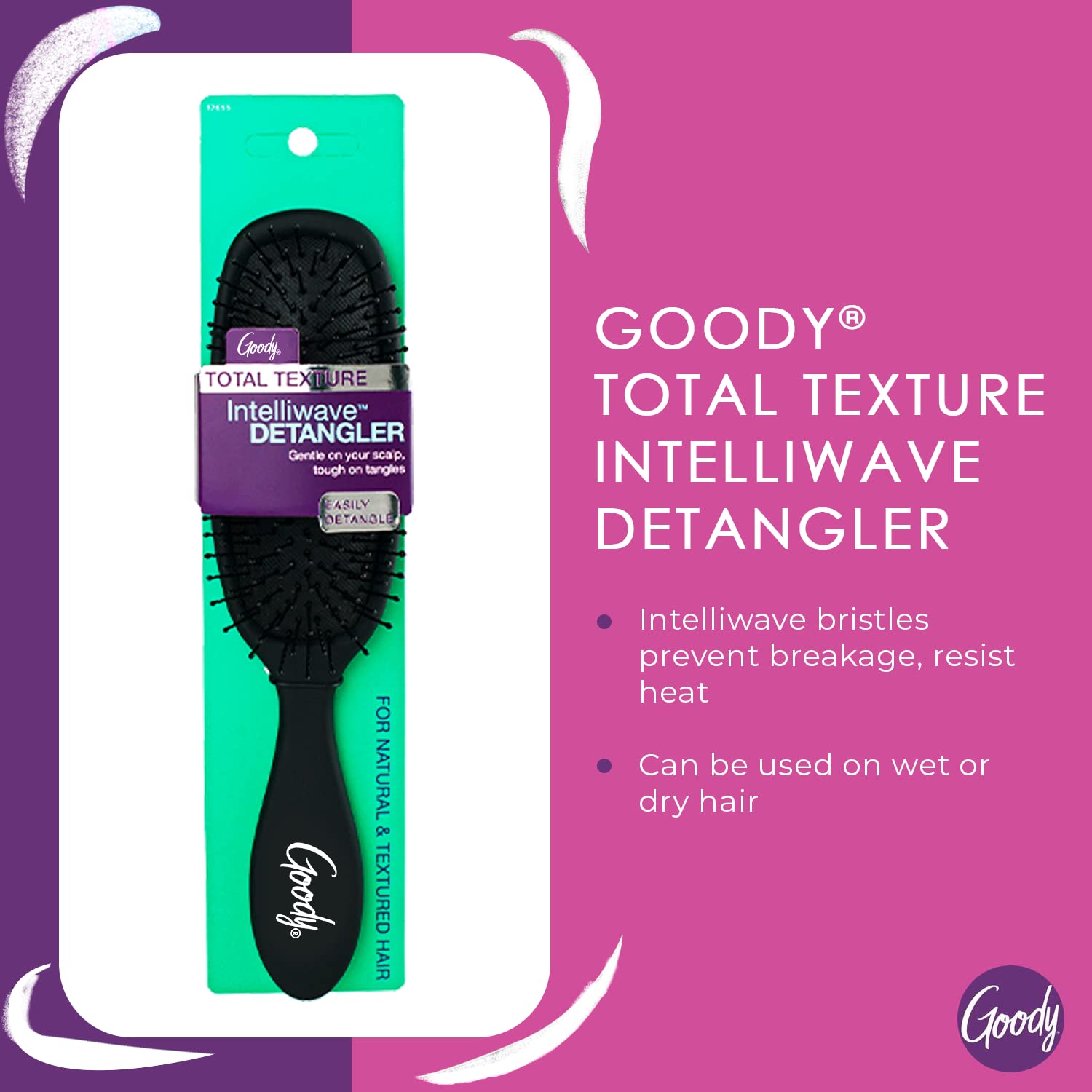 Goody Total Texture Intelliwave Detangler Brush - Style Or Remove Tangles For Wet Or Dry Hair - Prevent Breakage Of Coarse, Text