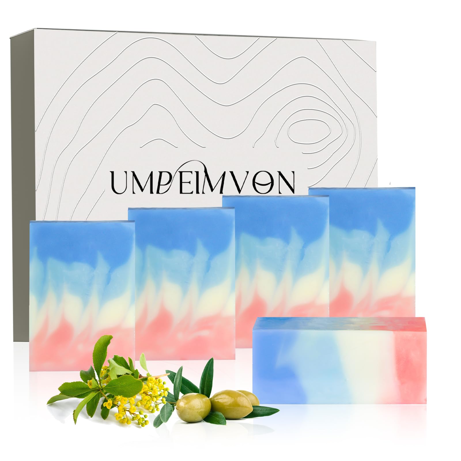 5 Pack Marseille Soap Natural Handmade Soap Bar Cold Process, Unscented Olive Oil Soap Ideal for Face, Body and Shave, Infused 7