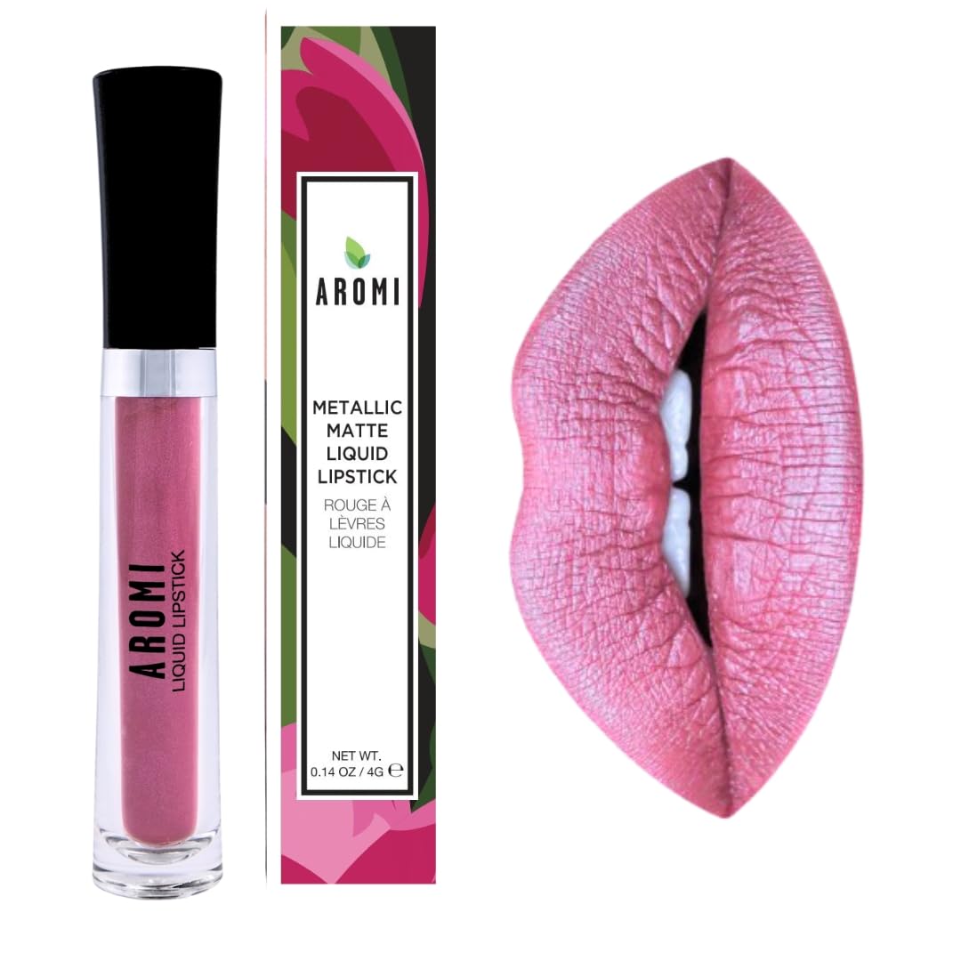 Aromi Metallic Liquid Lipstick | Light Pink Lip Color With Shimmery Finish, Vegan & Cruelty-Free, Long-Lasting Lipstick, Waterpr