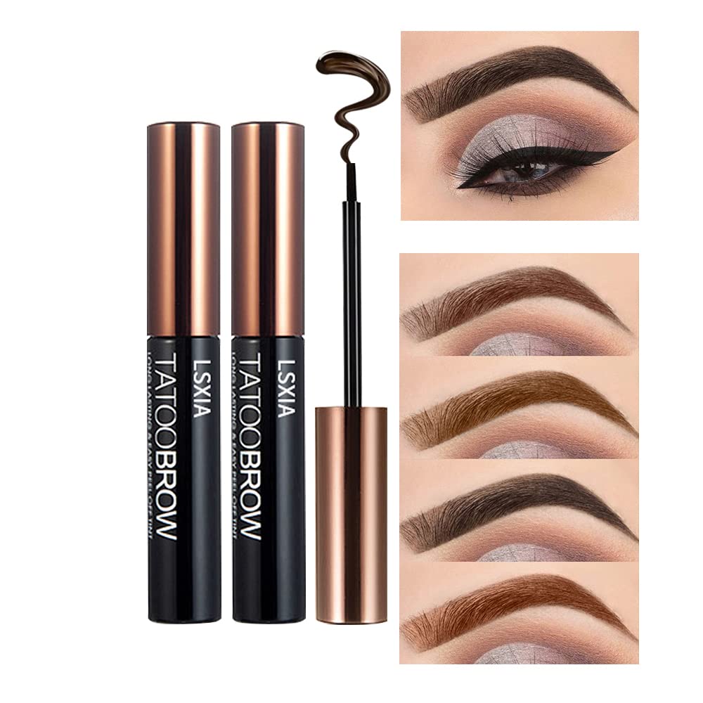 Lsxia 2 Pcs Peel Off Tattoo Eyebrow Gel, Natural Elegant Eye-Brow Gel Long-Lasting Waterproof Eyebrow Tattoo Peel Off Eyebrow Pe