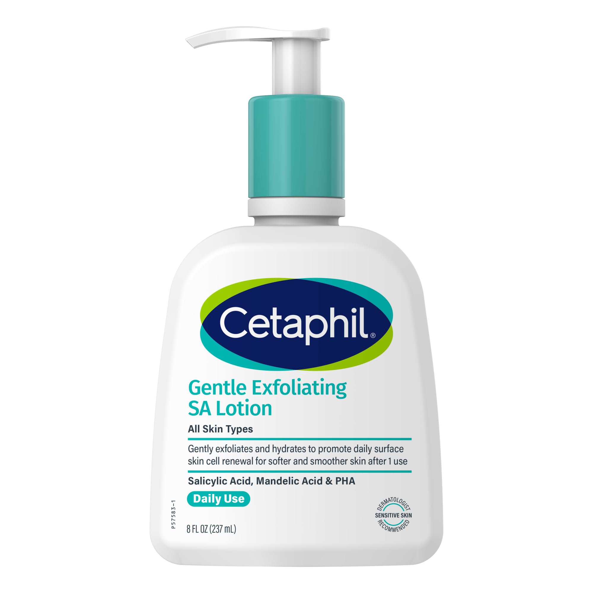Cetaphil Gentle Exfoliating Sa Lotion, Lightweight Moisturizer For All Skin Types, 8 Oz Pump Bottle, Salicylic Acid, Mandelic Ac