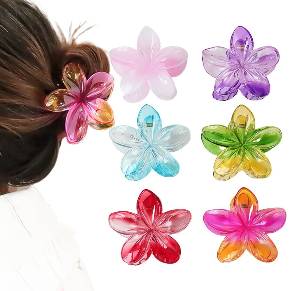 Wachll Flower Hair Claw Clips-6Pcs For Thick Hair,Strong Hold Nonslip,Hawaiian,Cute Large Gradient Hair Clips,Banana Clip For Th