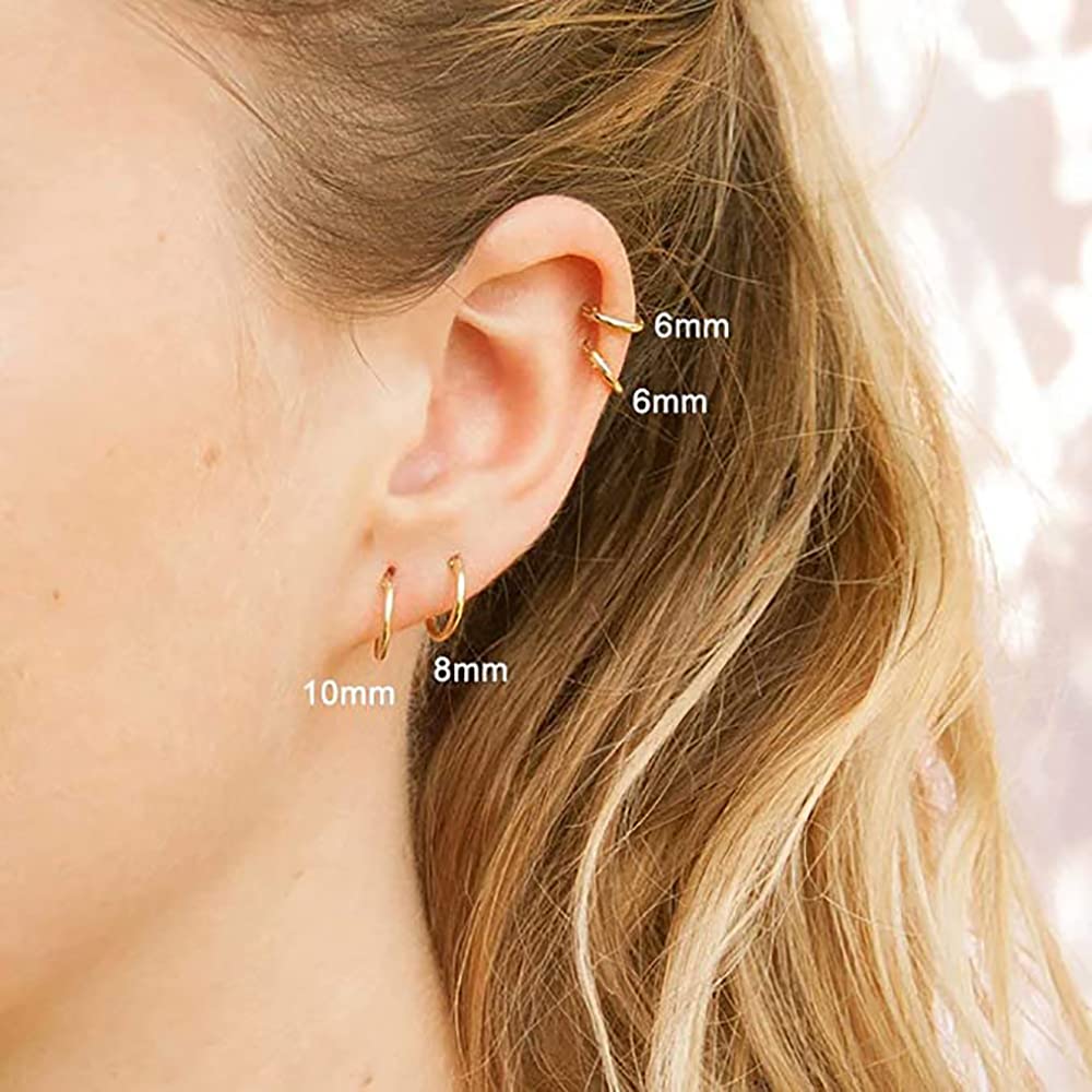 316L Surgical Stainless Steel Huggie Hoop Earrings 6mm 8mm 10mm 12mm Gold Hypoallergenic Earrings Hoop Cartilage Helix Lobes Hin