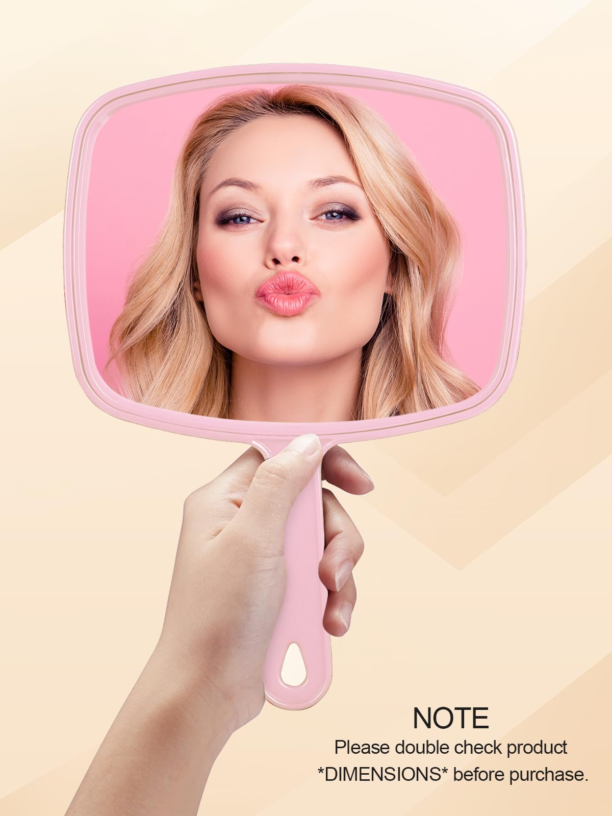 Gladmart Hand Mirror Salon Barber Hairdressing Handheld Mirror with Handle (Square Pink 7.4 x 10.3 inches)