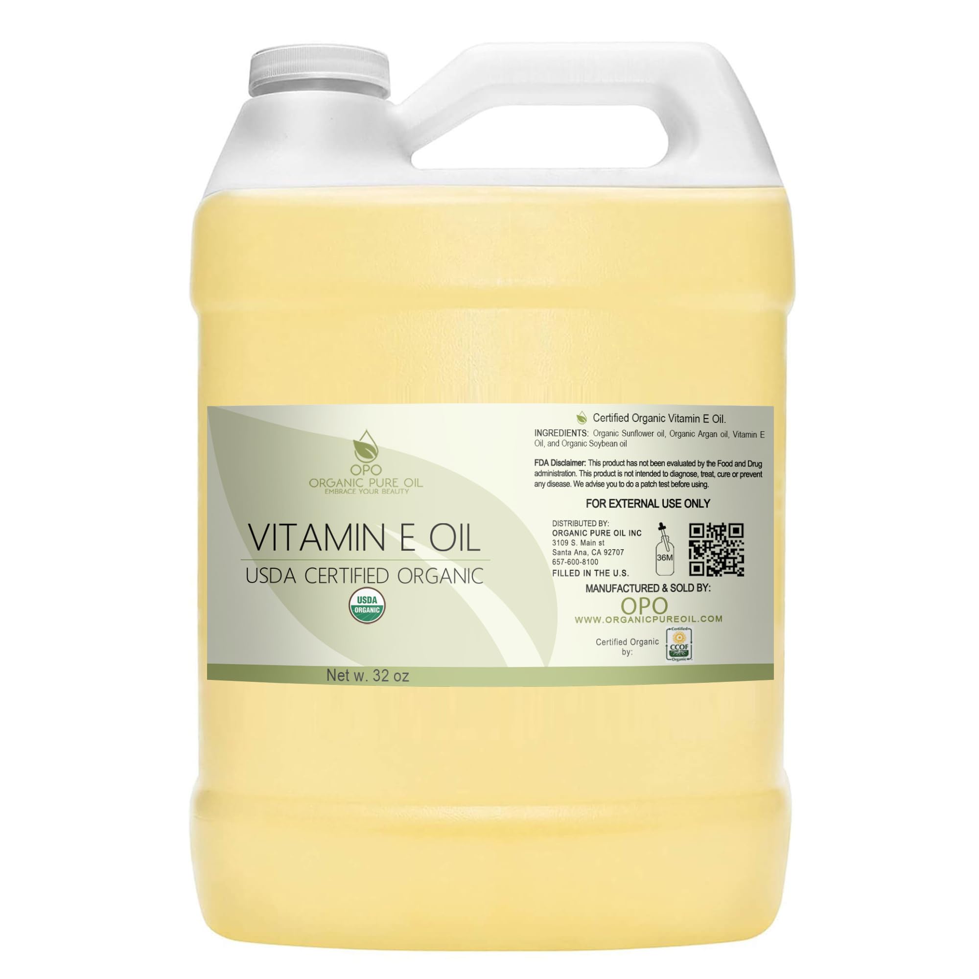 Vitamin E Oil - Organic, 43,000 IU, Natural Vegan Cruelty-(128 oz. / 1 Gallon), Free Bulk Extra Strength for Face Skin Hair Body