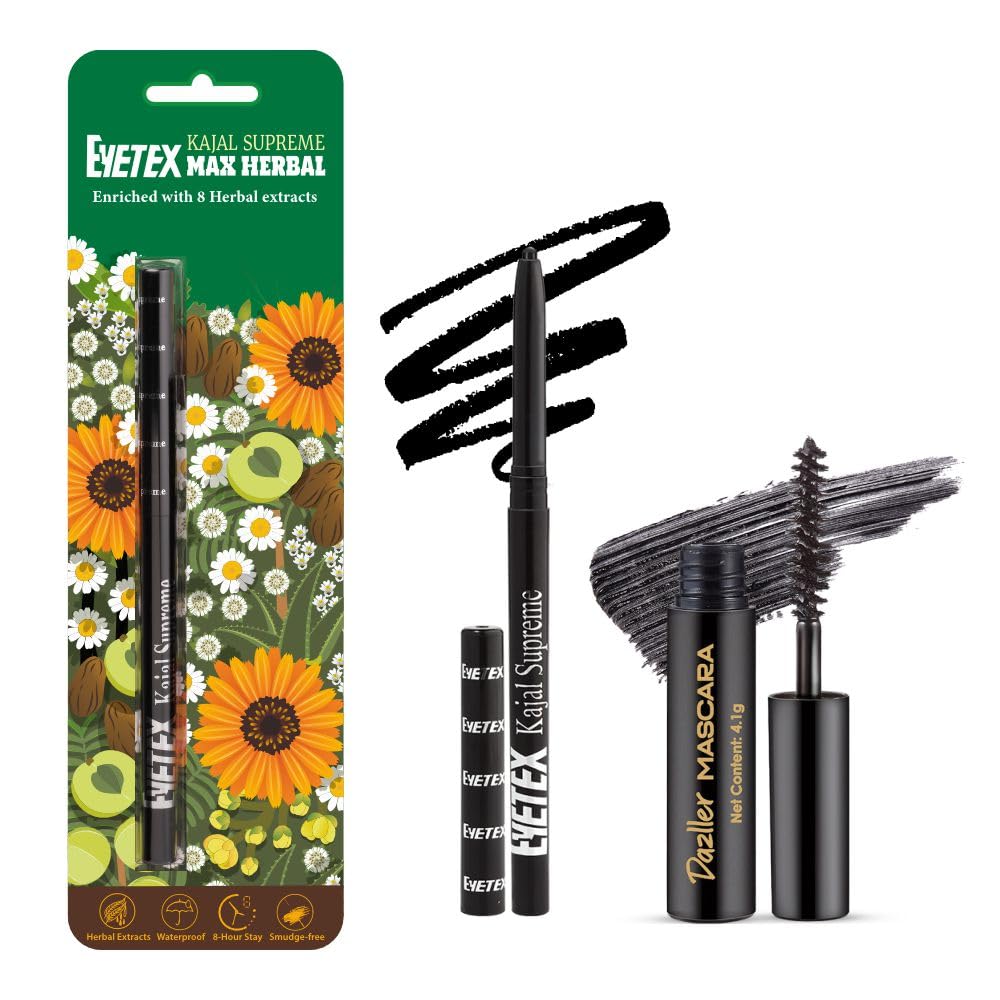 Eyetex Combo Pack: Kajal Supreme Max Herbal, 0.35G + Dazller Mascara, 3.5G