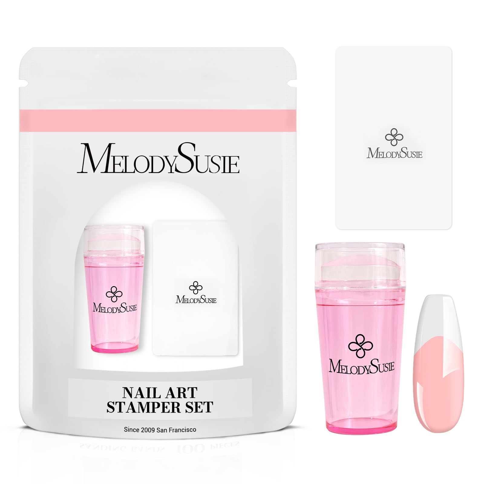 MelodySusie French Nail Stamper, Nail Stamper Kit 2PCS, Silicone Nail Stamp with a Scraper, Nail Stamper Tool for French Manicur