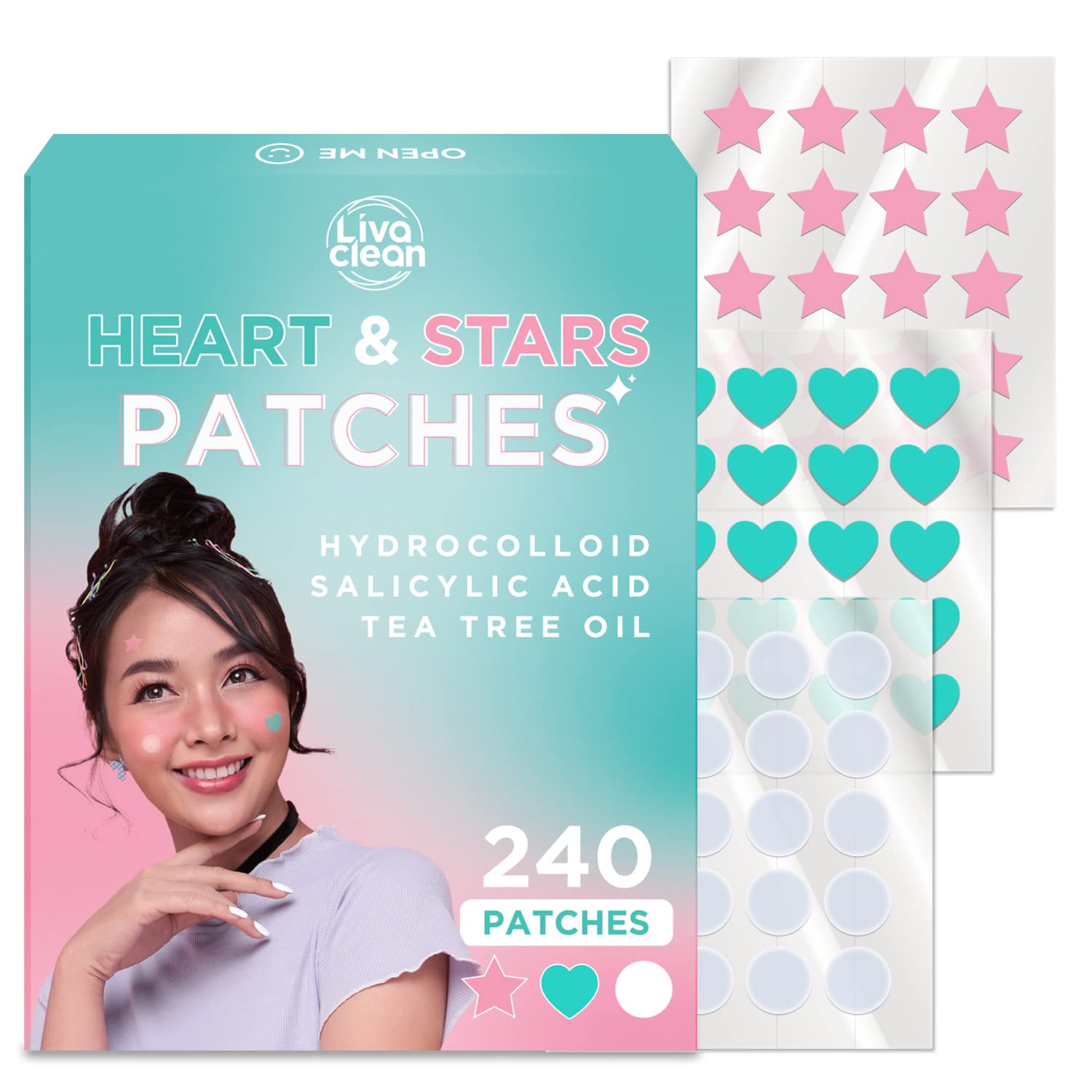 LivaClean 240 CT Heart & Star Pimple Patch w/Salicylic Acid & Tea Tree Oil, Pimples Patches, Pimple Patches Heart, Pimple Patch 