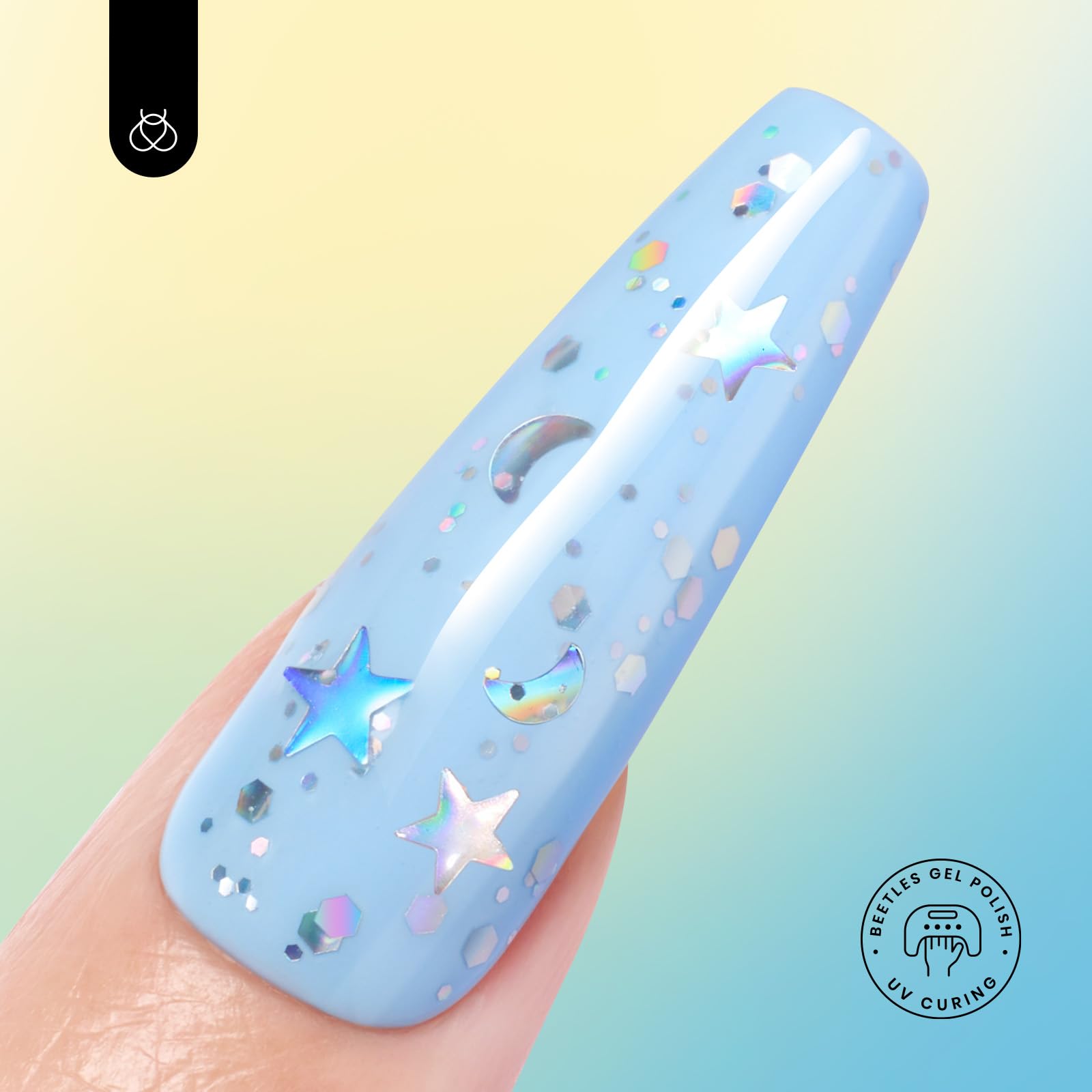 Beetles 2 In 1 Silver Glitter Top Coat, 15 Ml No Wipe Stars Moon Halo Top Coat Soak Off Uv Uv Led Gel Nail Polish Long Lasting H