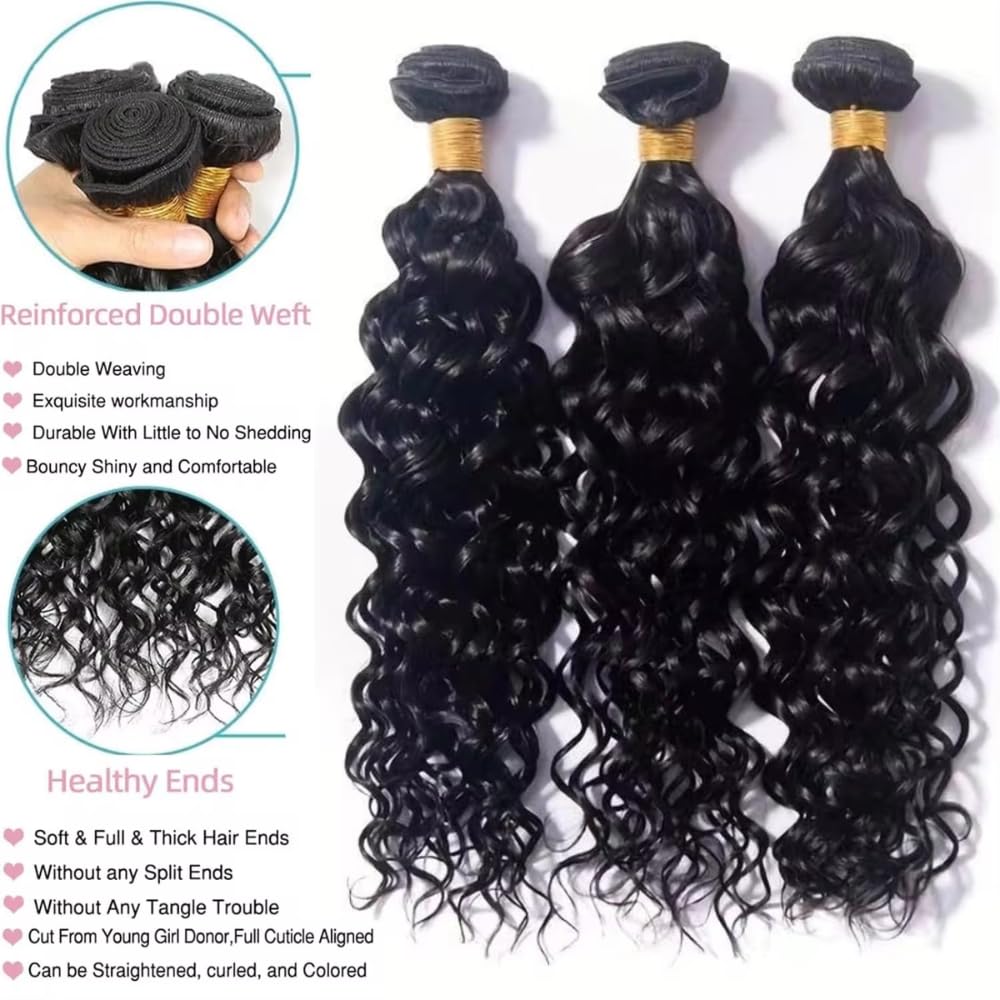 huarisi Water Wave Human Hair 1 Bundle Wet and Wavy Bundles 100% Unprocessed Virgin Wet and Wavy Hair Extensions Curly Bundles 2