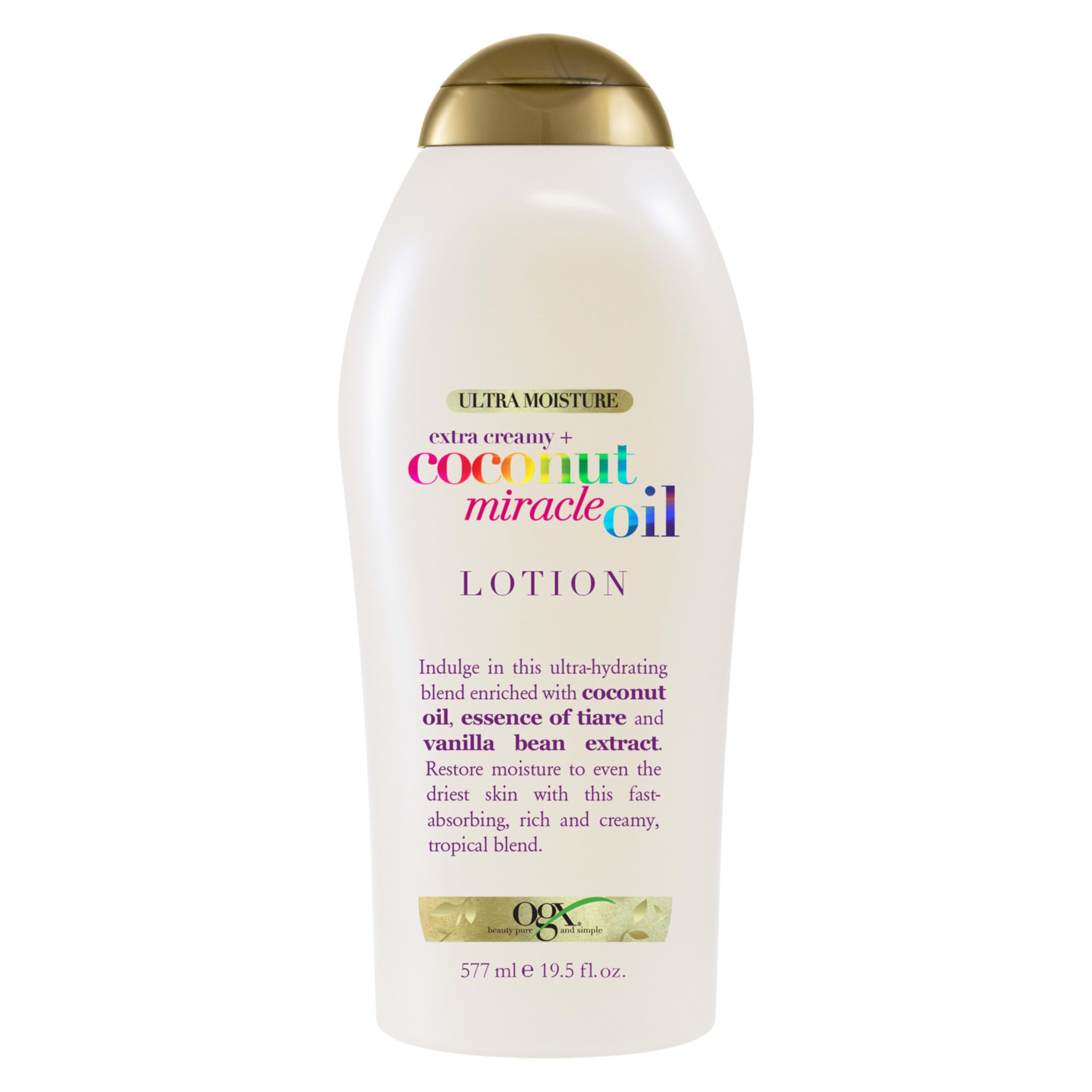 OGX Extra Creamy + Coconut Miracle Oil Ultra Moisture Body Lotion with Vanilla Bean, Fast-Absorbing Lotion for All Skin Types, P