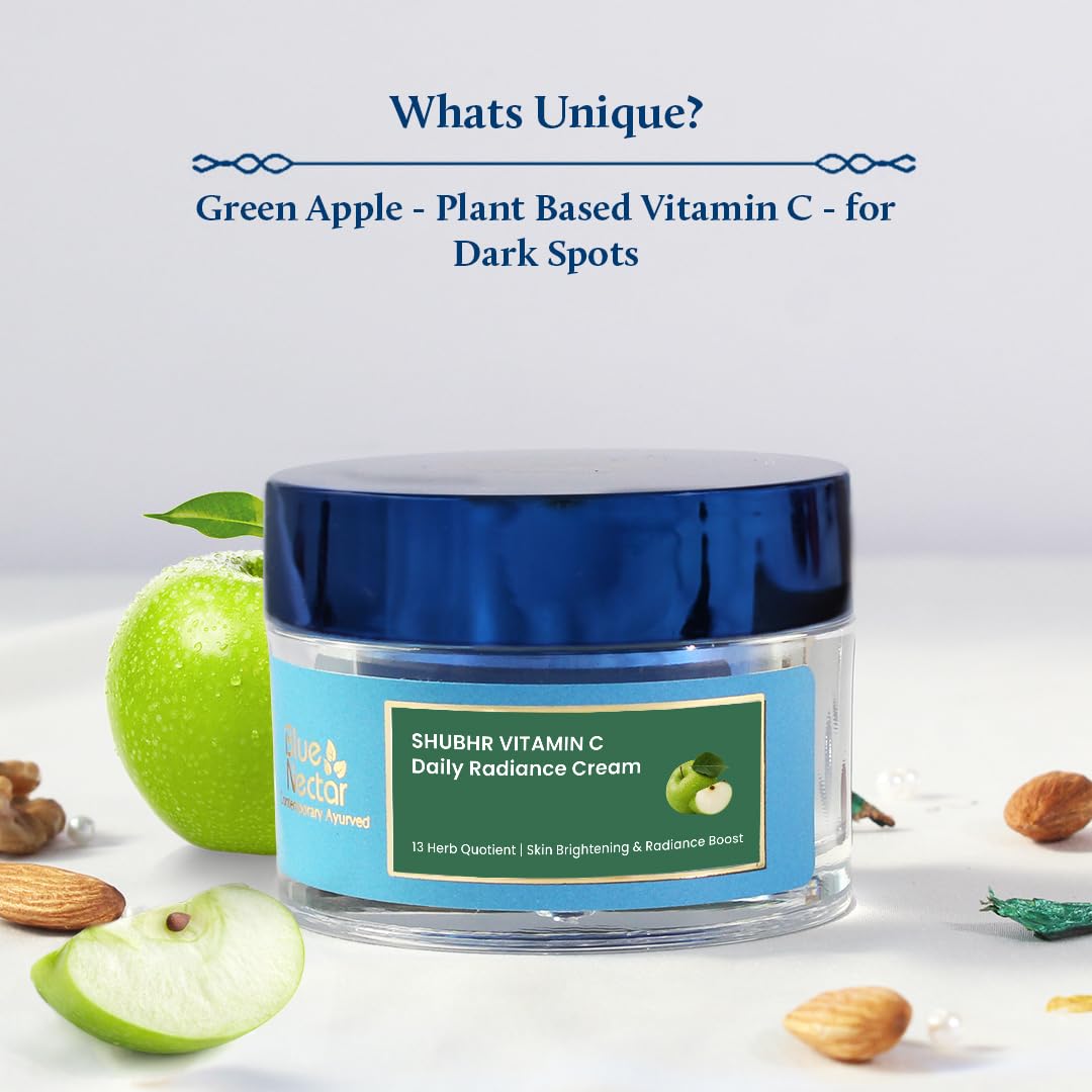 Blue Nectar Plant Based Vitamin C Face Cream for Glowing Skin, Dark Circle Removal Cream with Green Apple and Almond Oil (13 Her