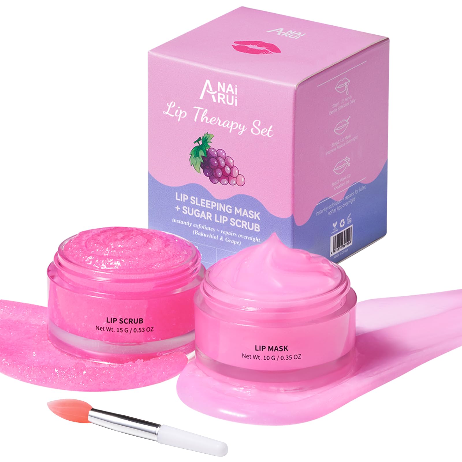ANAI RUI Lip Therapy Set, Lip Scrub & Lip Mask, Overnight Hydrating Lip Moisturizer with Lip Exfoliator Scrub and Lip Sleeping M