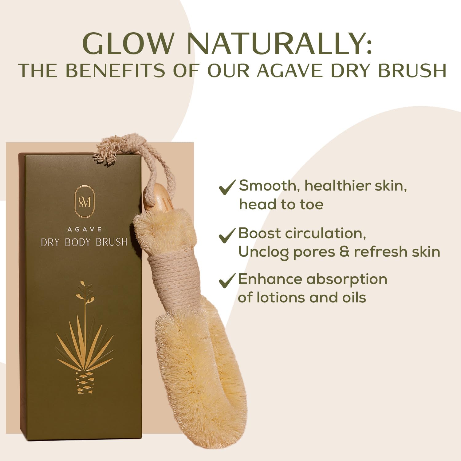 Csm Agave Plant-Based Dry Body Brush: Natural Firm Bristles For Lymphatic Drainage, Cellulite Reduction, Exfoliation, Detox, Cir