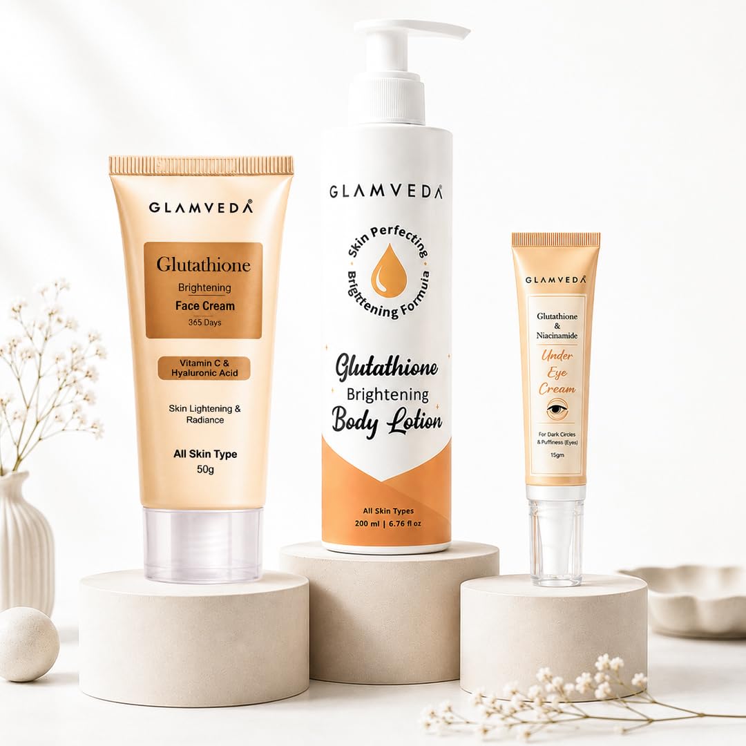 Glamveda Glutathione 3Step Nourishing Combo For Glowing Skin | Under Eye Cream, Face Cream, Body Lotion | Reduce Dark Spot, Hyp