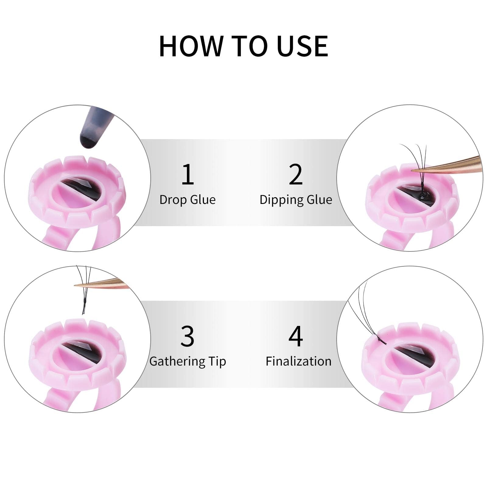 Miuffue Glue Rings For Eyelash Extensions, 150 Pcs Smart Glue Holder Easy Fanning Glue Cups For Volume Lashes, Pink