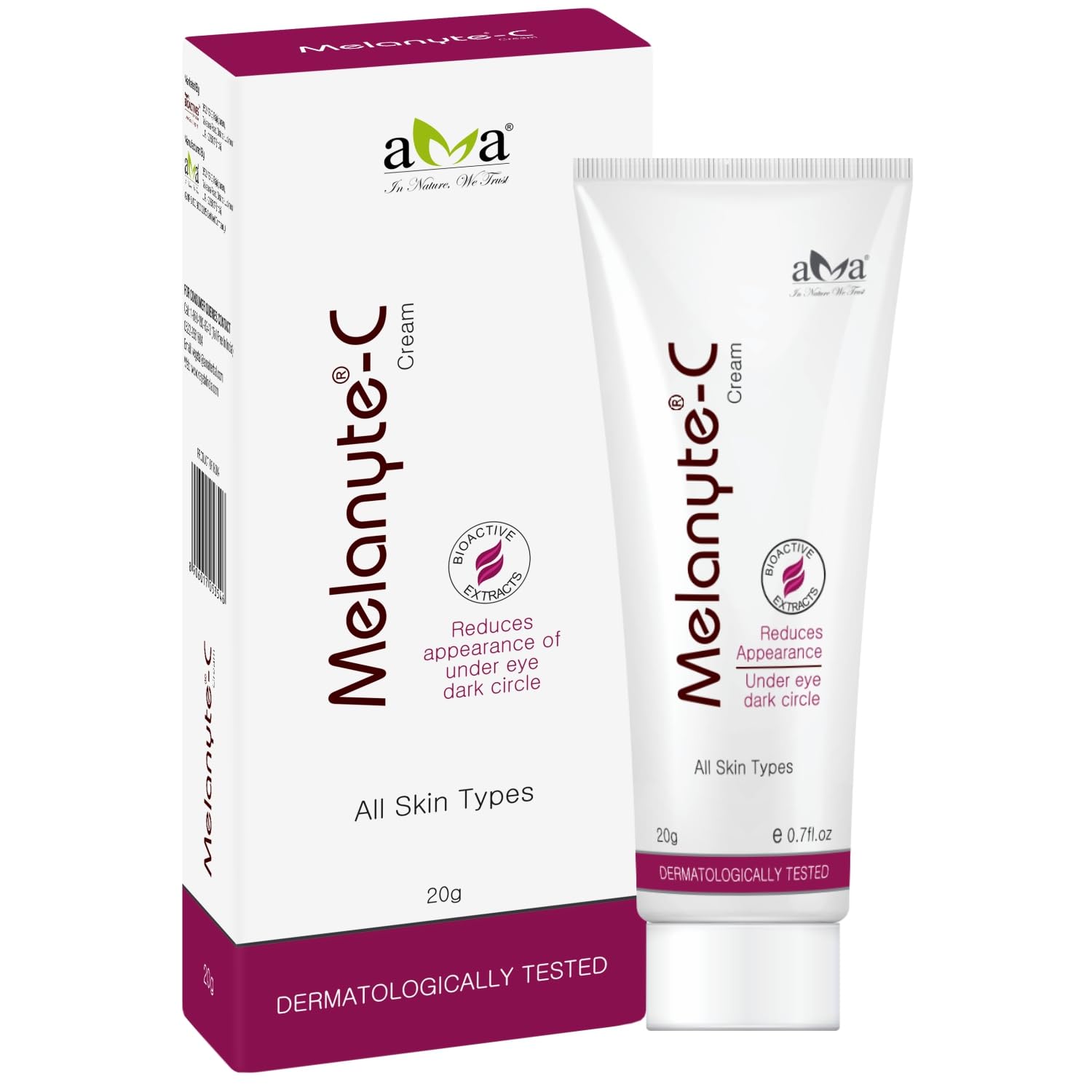 Vegetal MelanyteC Under Eye Dark Circle Cream, 20G, All Skin Types, Dermatologically Tested Pack Of 2