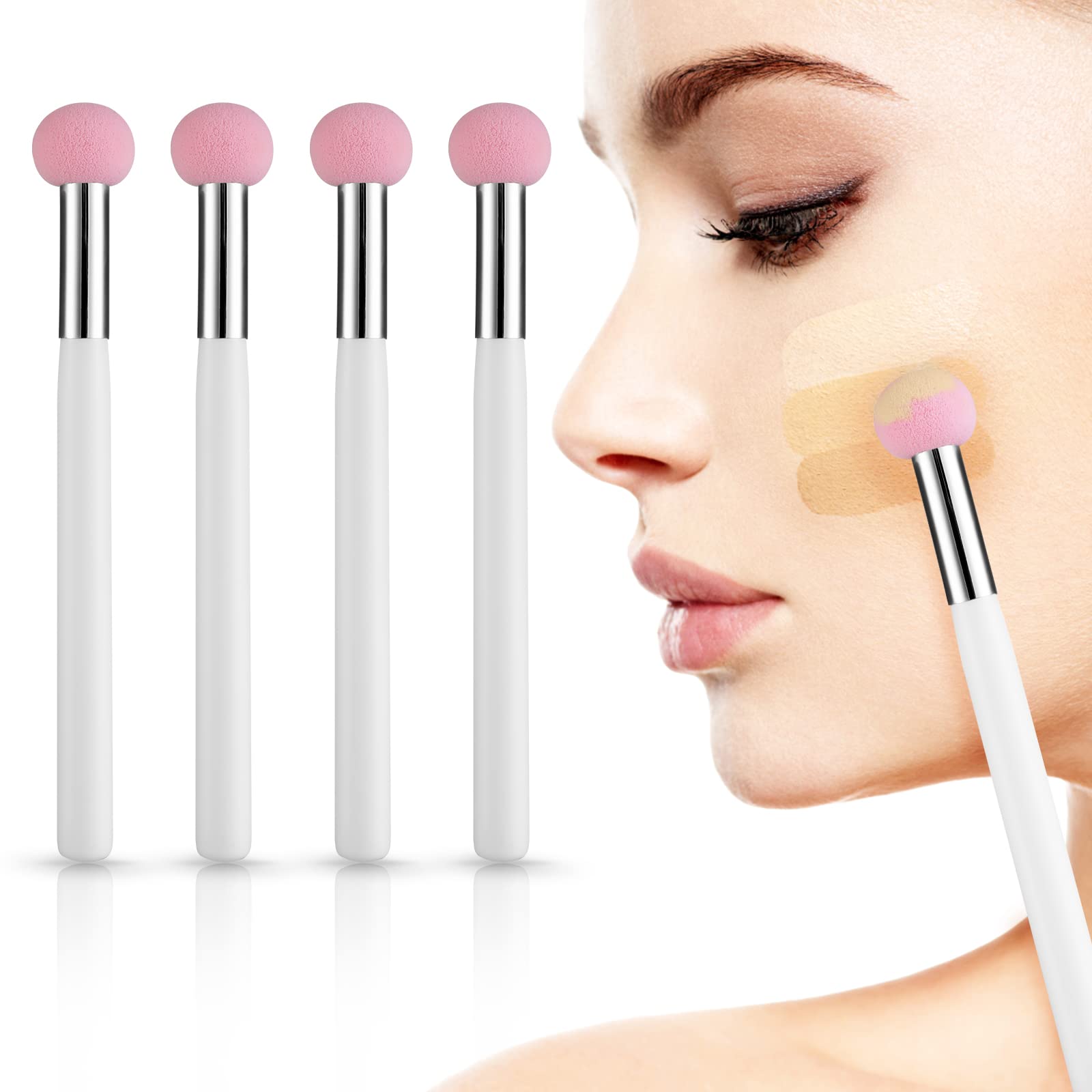 Sibba Foundation Brushes 4 Pcs Makeup Setting Powder Blush Beauty Techniques Sponge Angled Stick Liquid Concealer Cream Nose Fac