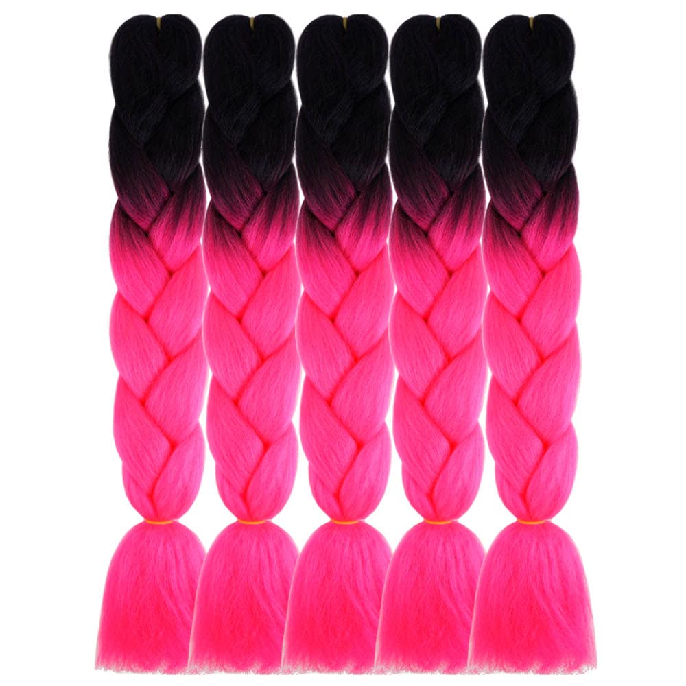 Aidusa Ombre Braiding Hair Black To Hot Pink 5Pcs Synthetic Afro Jumbo Braiding Hair Extensions 24 Inch 2 Tones For Women Twist