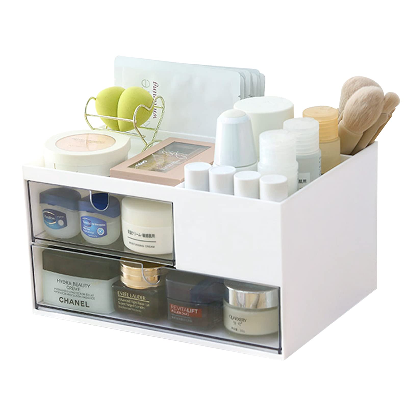 Milulugo Makeup Organizer With 2 Drawers, Desk Organizer, 4 Compartments, Cosmetics Storage Box For Nail Polish,Lipstick, Brushe