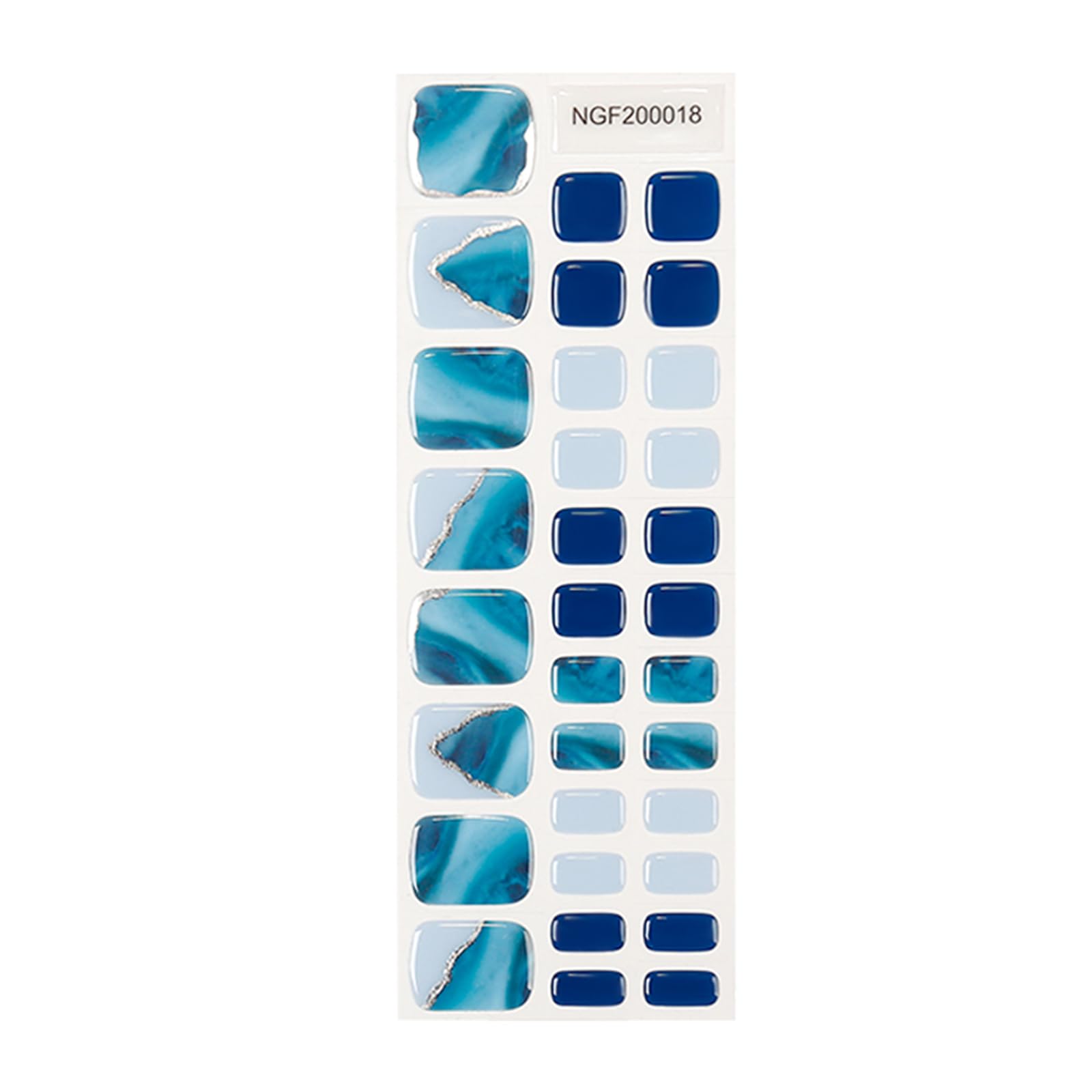 Wekcekcek Semi Cured Gel Toenail Strips, 32 Blue Marble Gel Toenail Stickers - Works With Any Nail Lamps Gel Pedicure Strips Ful