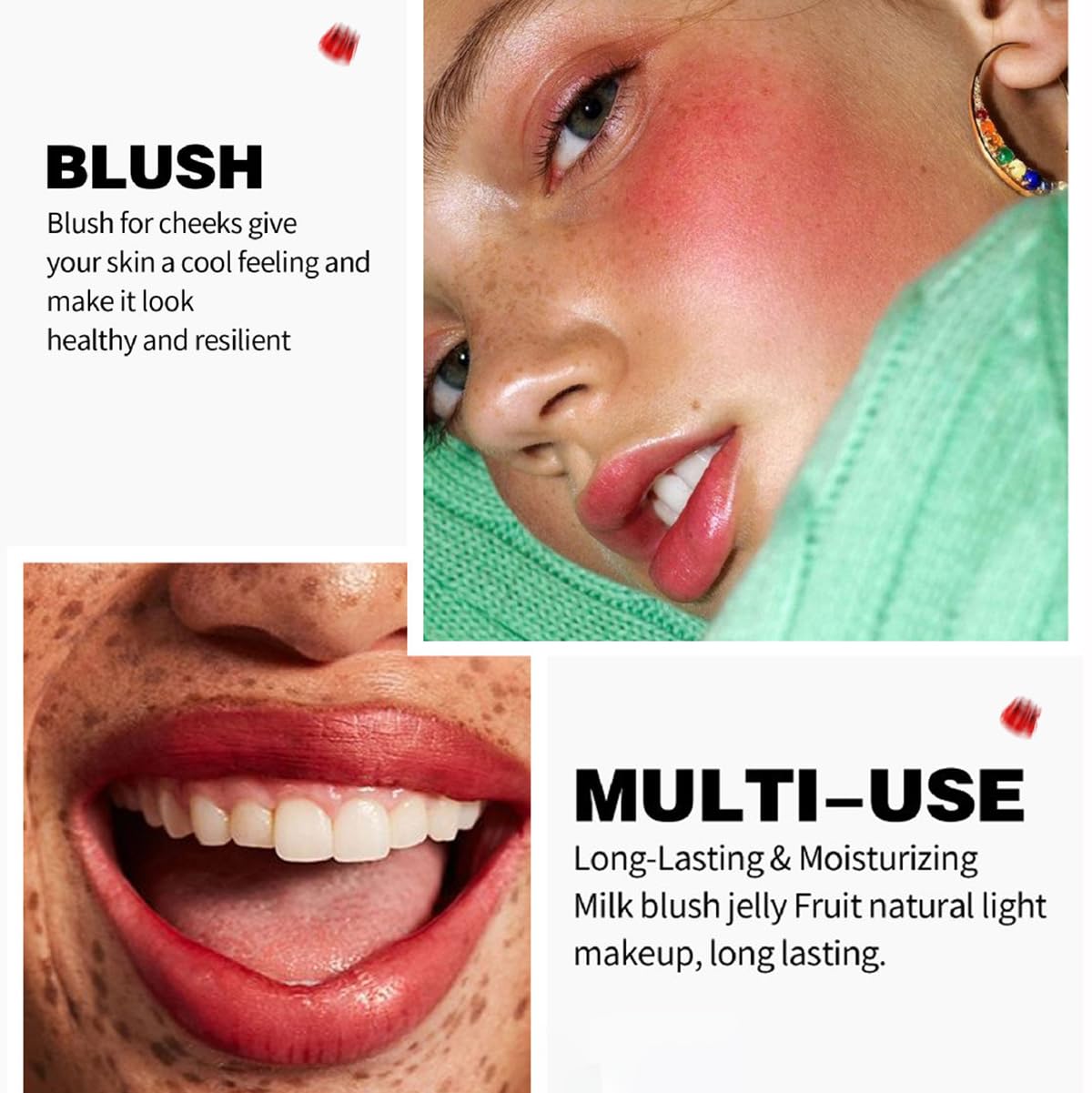 FYEBOO Cooling Water Jelly Tint Blush, Multi-Use Juicy Jelly Lip + Cheek Tint, Hydrating & Bouncy Jelly Texture, Long-lasting Sh