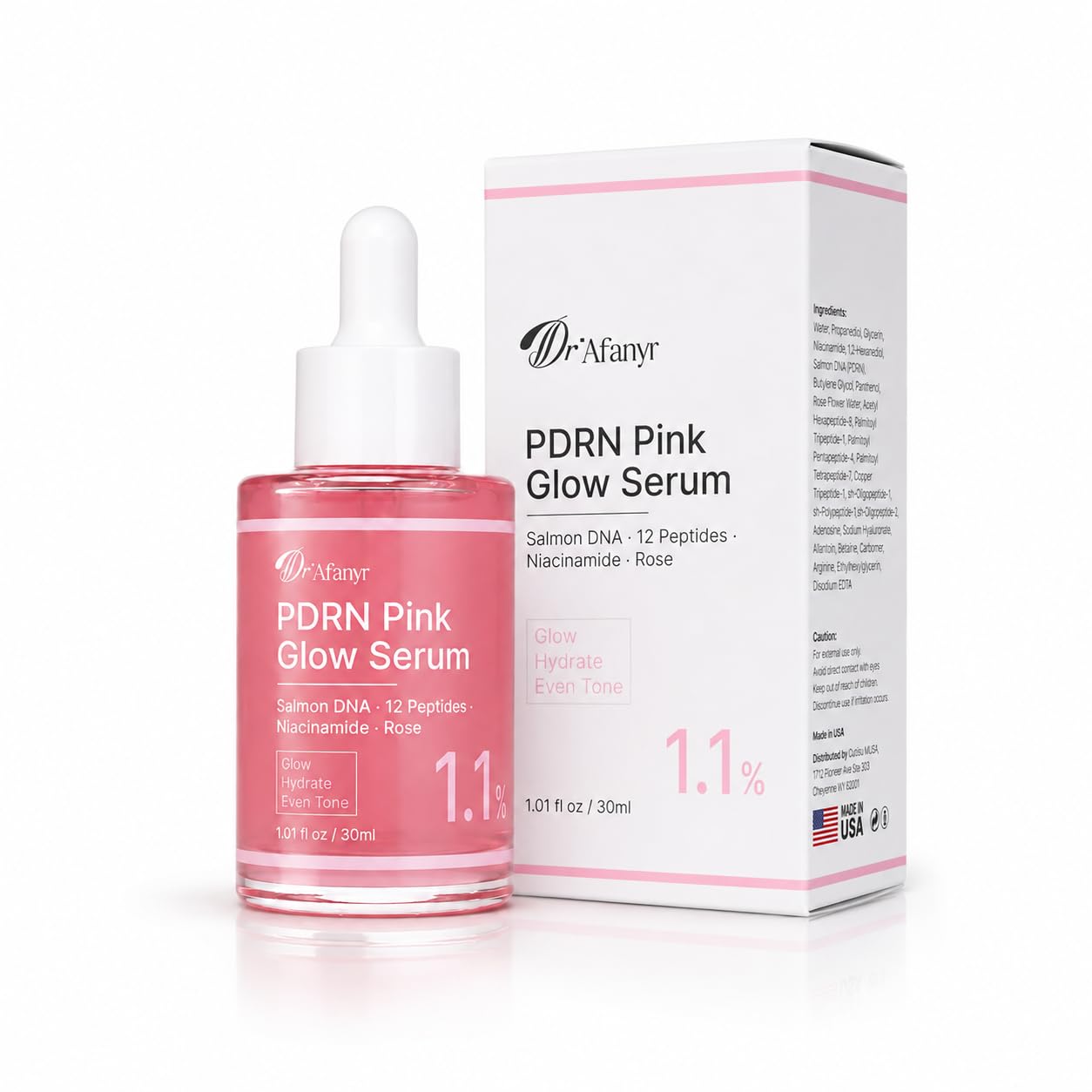 PDRN Pink Peptide Serum with Salmon DNA: 30ml Hydrating Face Serum for SmoothLooking Skin, Lightweight Moisture Care for Drynes
