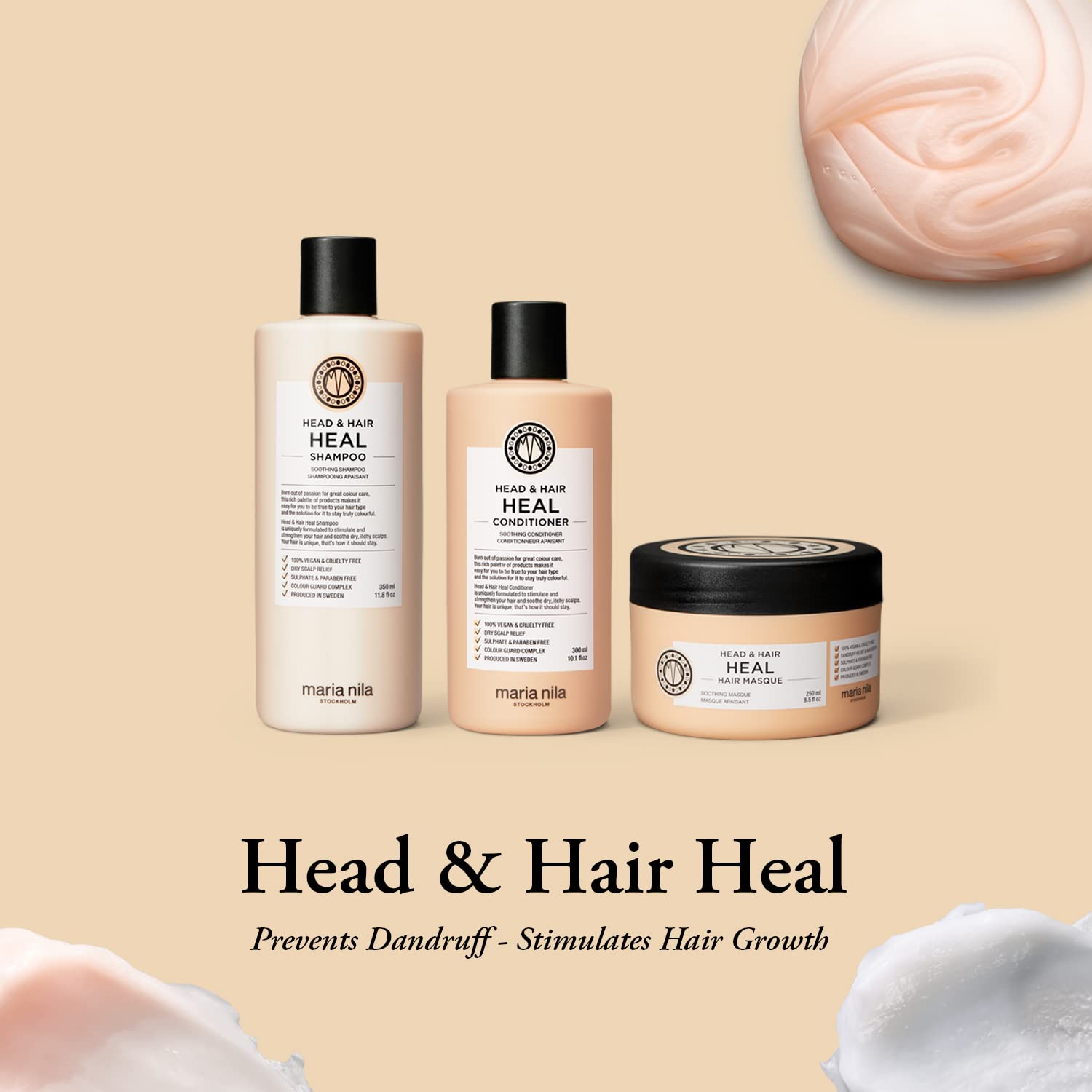 Maria Nila Head & Hair Heal Shampoo, 11.8 Fl Oz / 350 ml, Prevents Scalp Problems & Stimulates Hair Growth, 100% Vegan & Sulfate