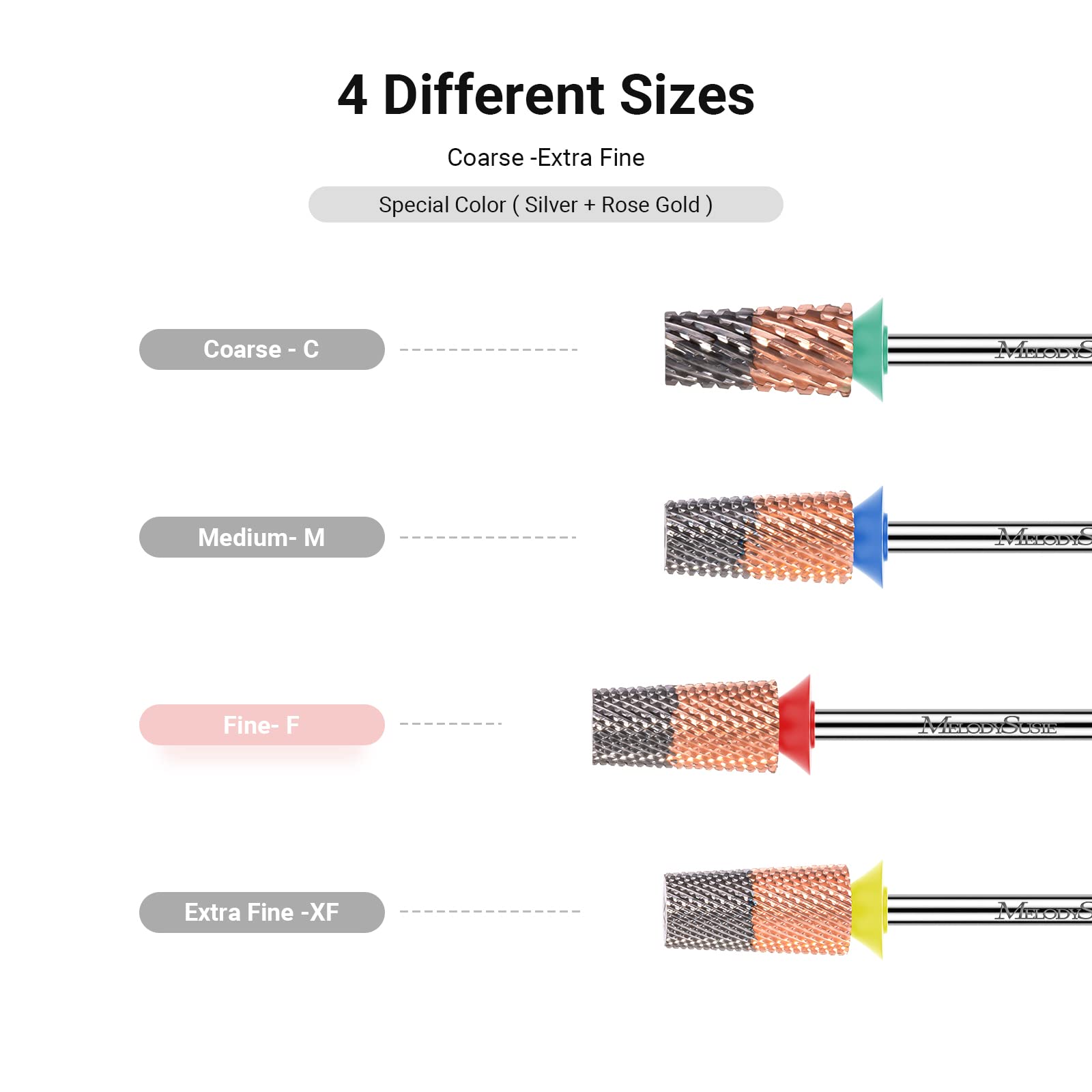 Melodysusie Tapered Barrel Nail Drill Bits, 3/32'' Carbide Tungsten Bits, Suitable For Manicure Pedicure Cuticle Gel Polishing,